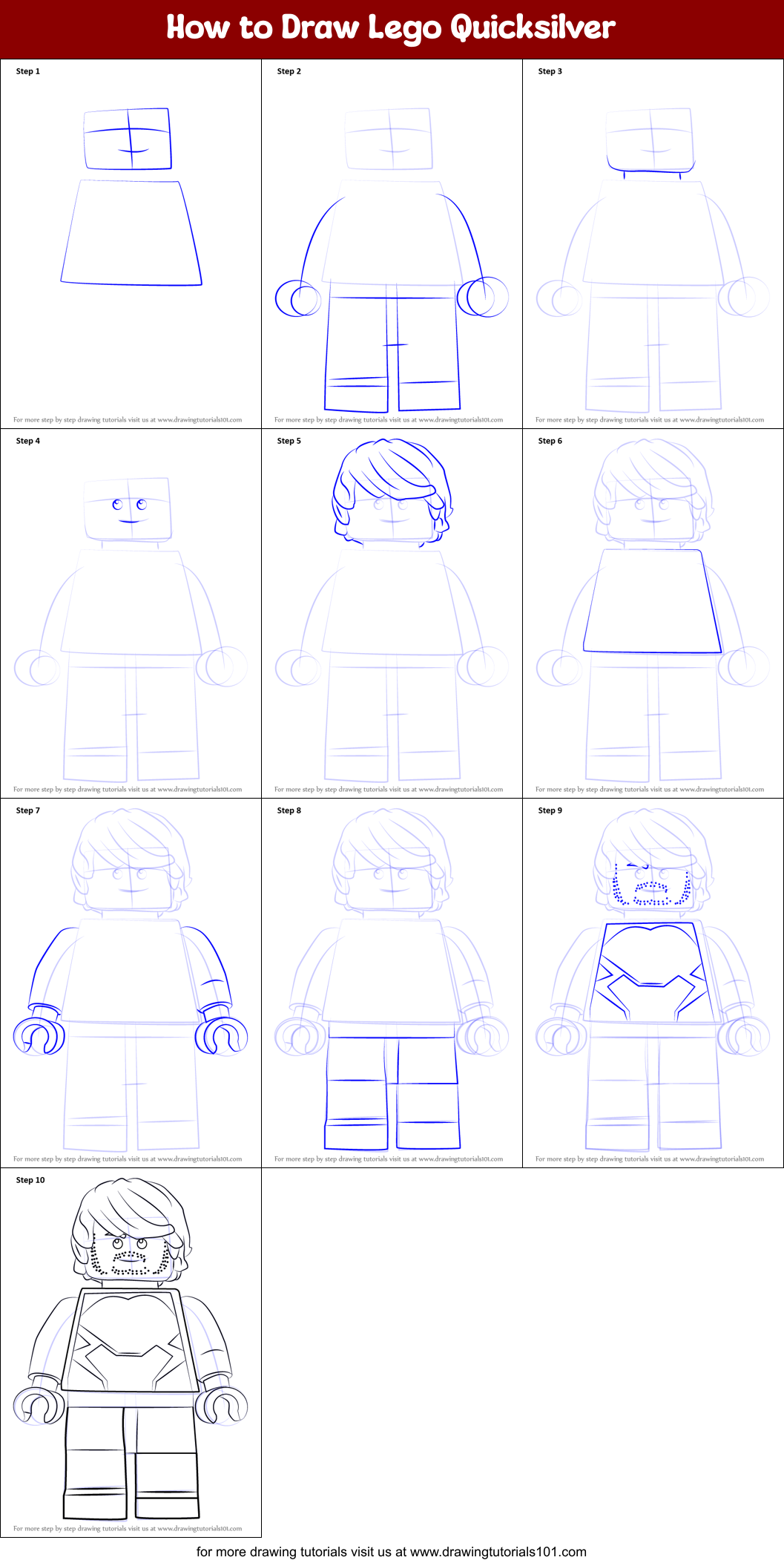 How to Draw Lego Quicksilver Printable Step by Step