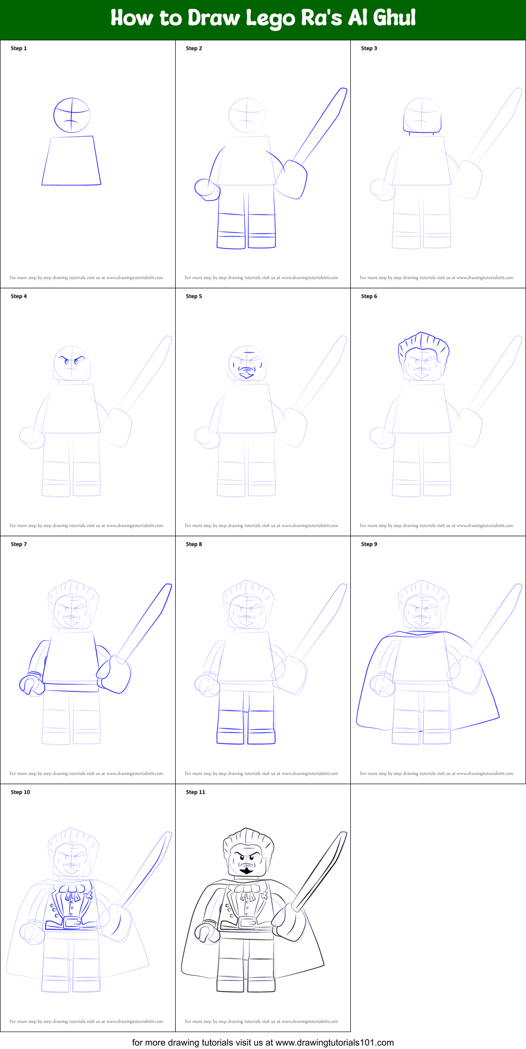 How to Draw Lego Ra's Al Ghul Printable Step by Step