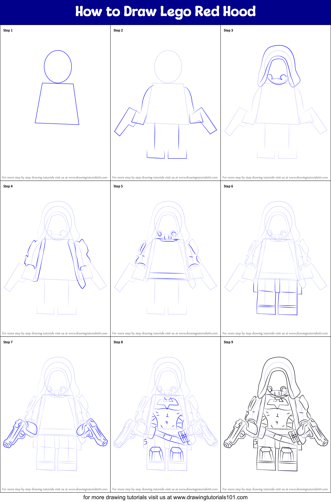 How to Draw Lego Red Hood Printable Step by Step