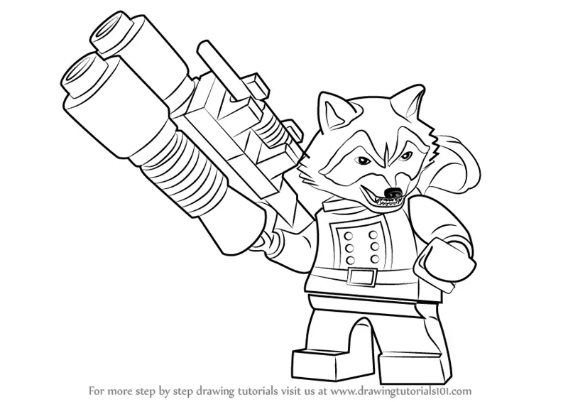 Learn How to Draw Lego Rocket Raccoon (Lego) Step by Step : Drawing