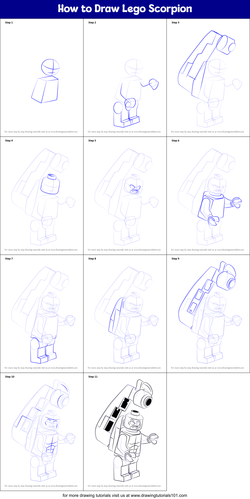 How to Draw Lego Scorpion Printable Step by Step