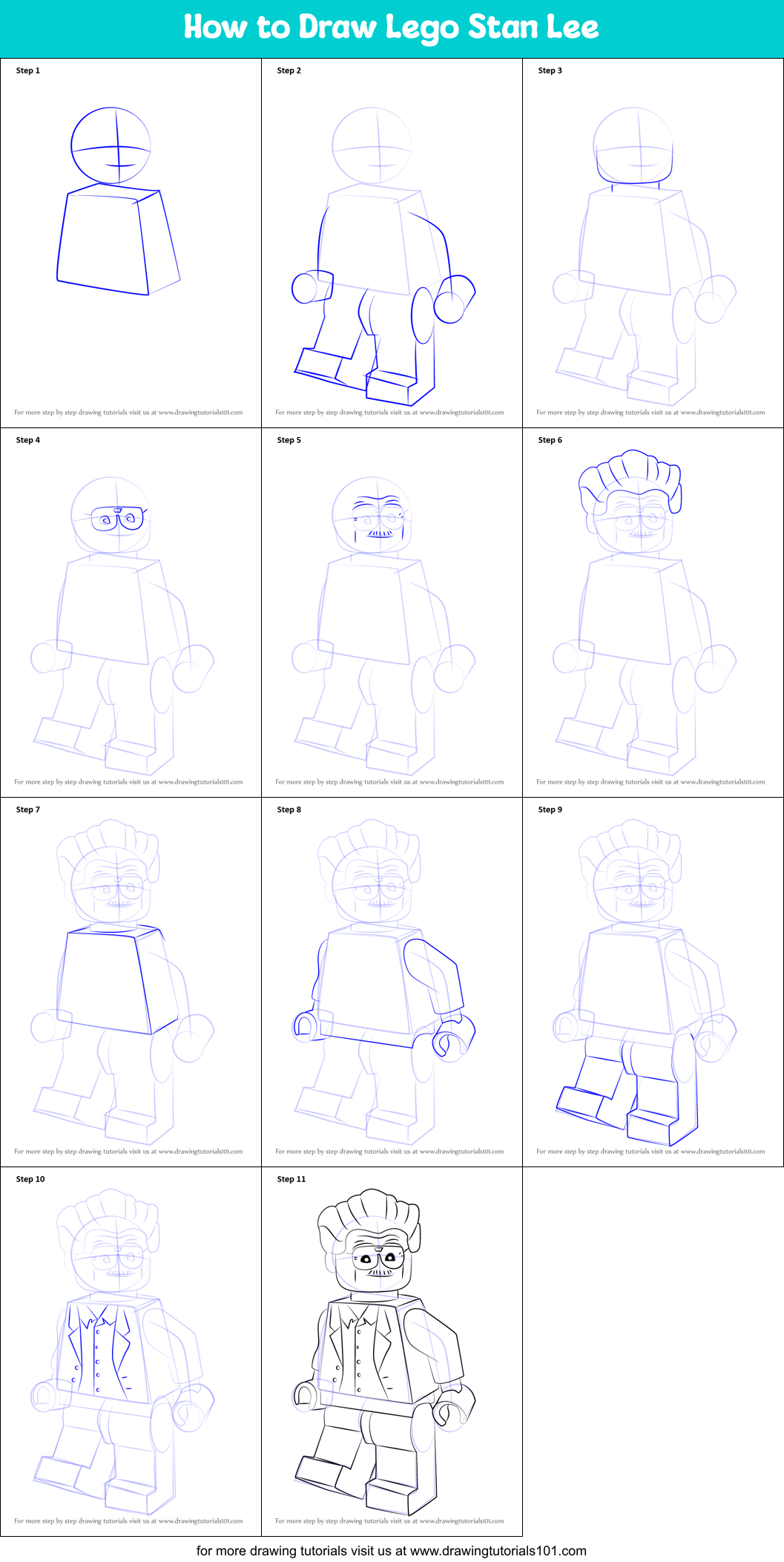How to Draw Lego Stan Lee Printable Step by Step