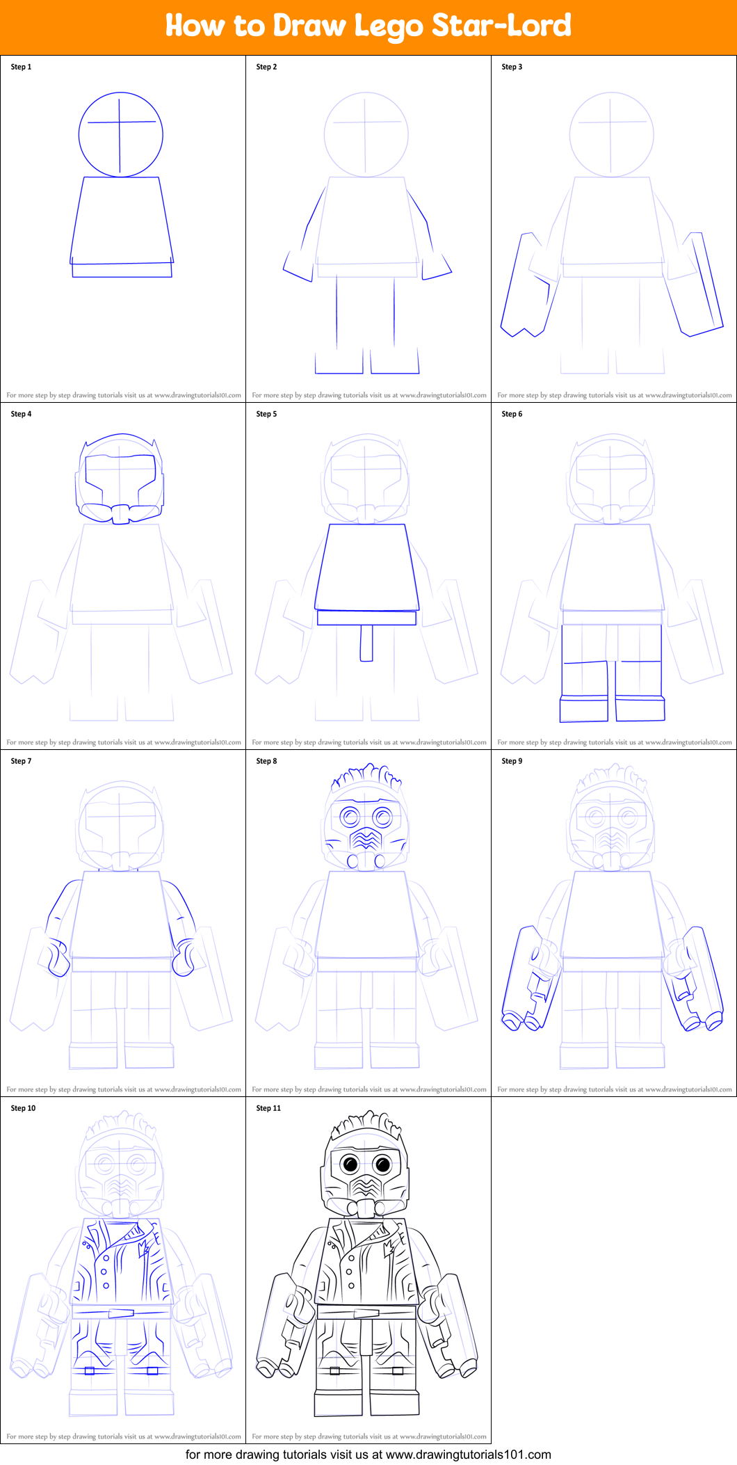 How to Draw Lego Star-Lord Printable Step by Step