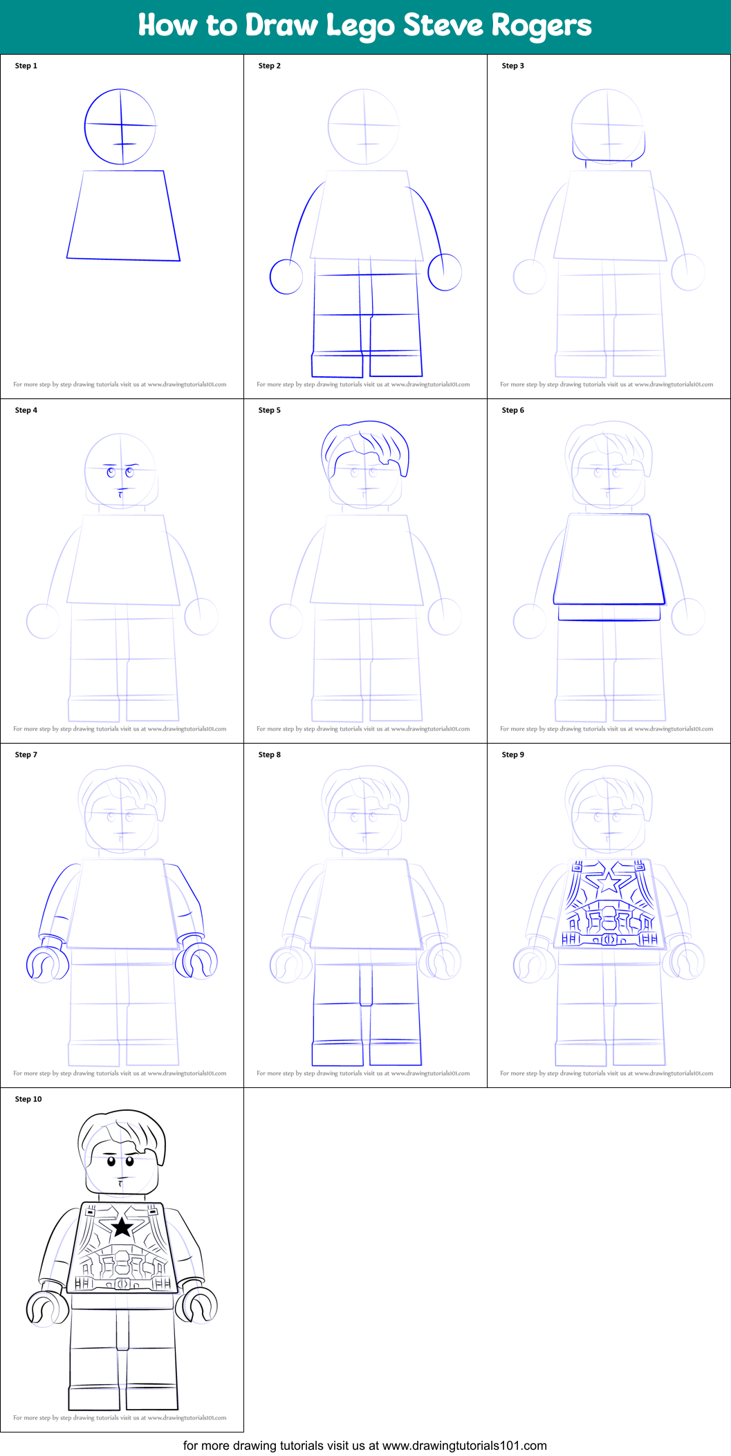 How to Draw Lego Steve Rogers Printable Step by Step