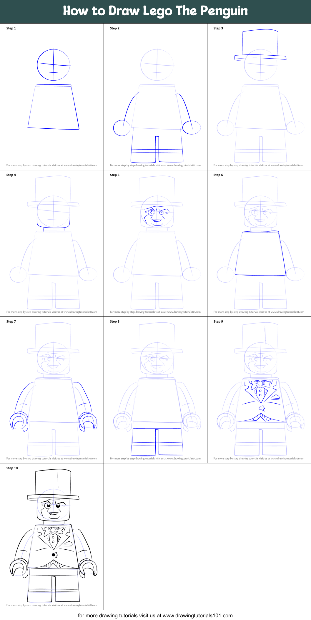 How to Draw Lego The Penguin Printable Step by Step