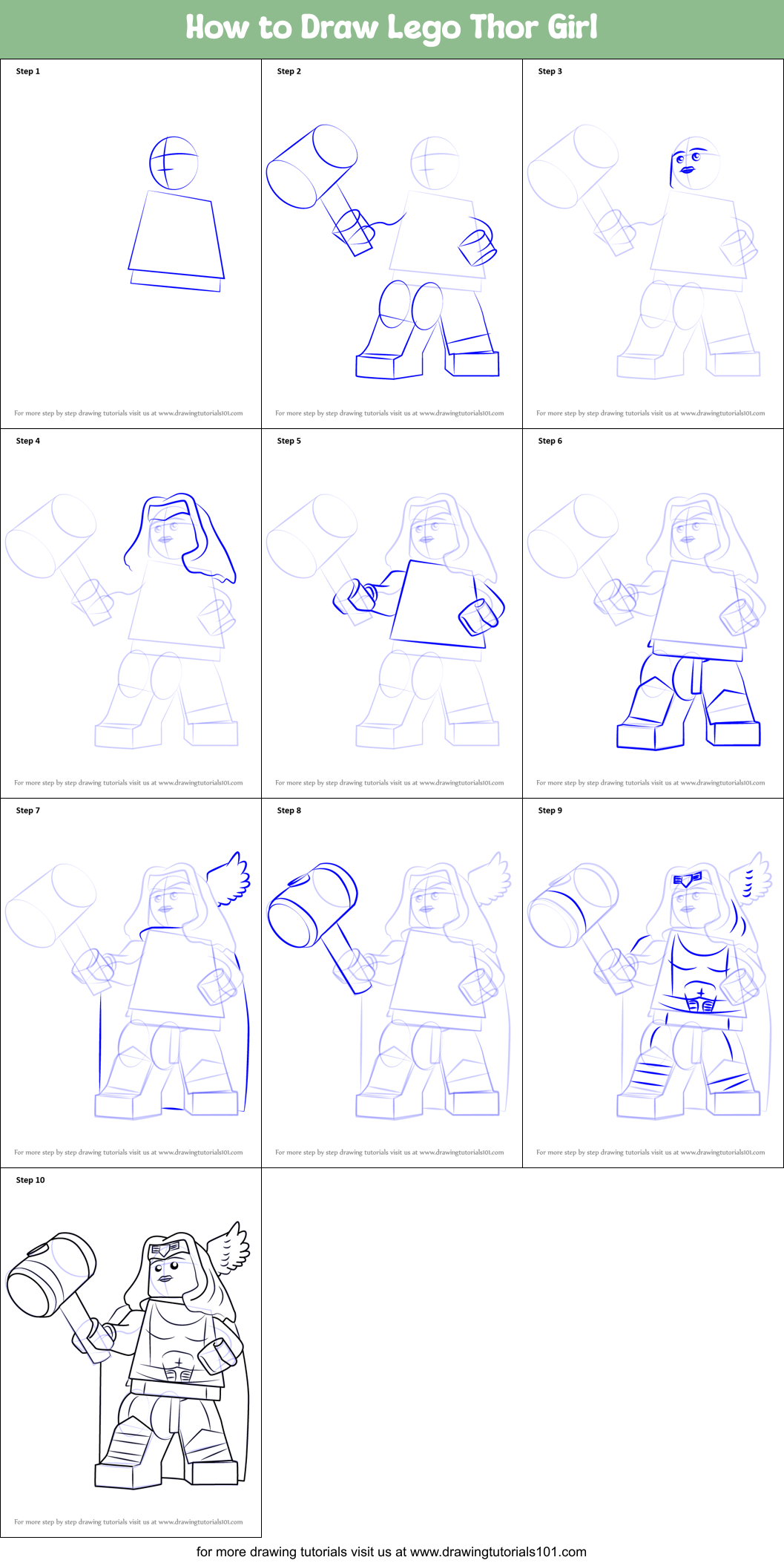 How to Draw Lego Thor Girl Printable Step by Step