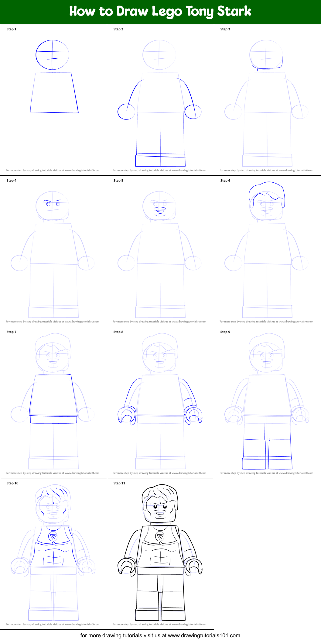 How to Draw Lego Tony Stark Printable Step by Step