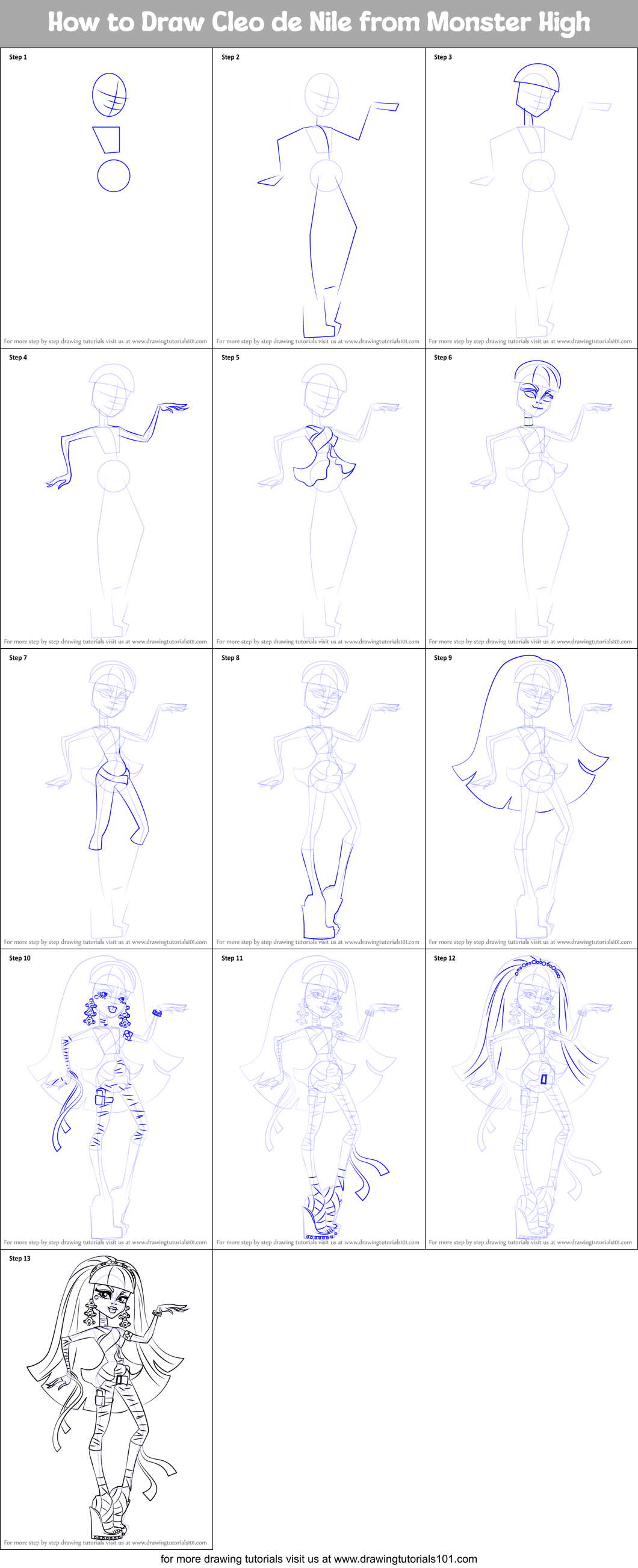 How to Draw Cleo de Nile from Monster High Printable Step by Step