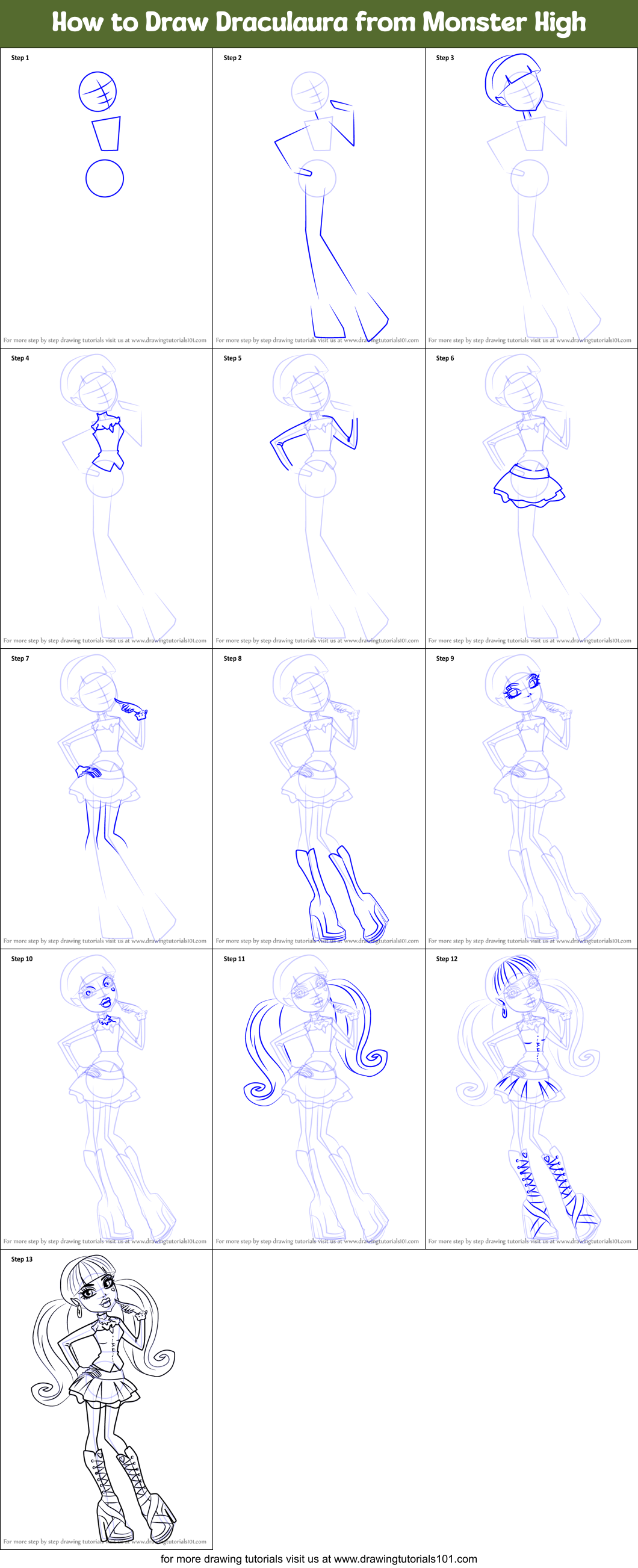 How to Draw Draculaura from Monster High Printable Step by Step
