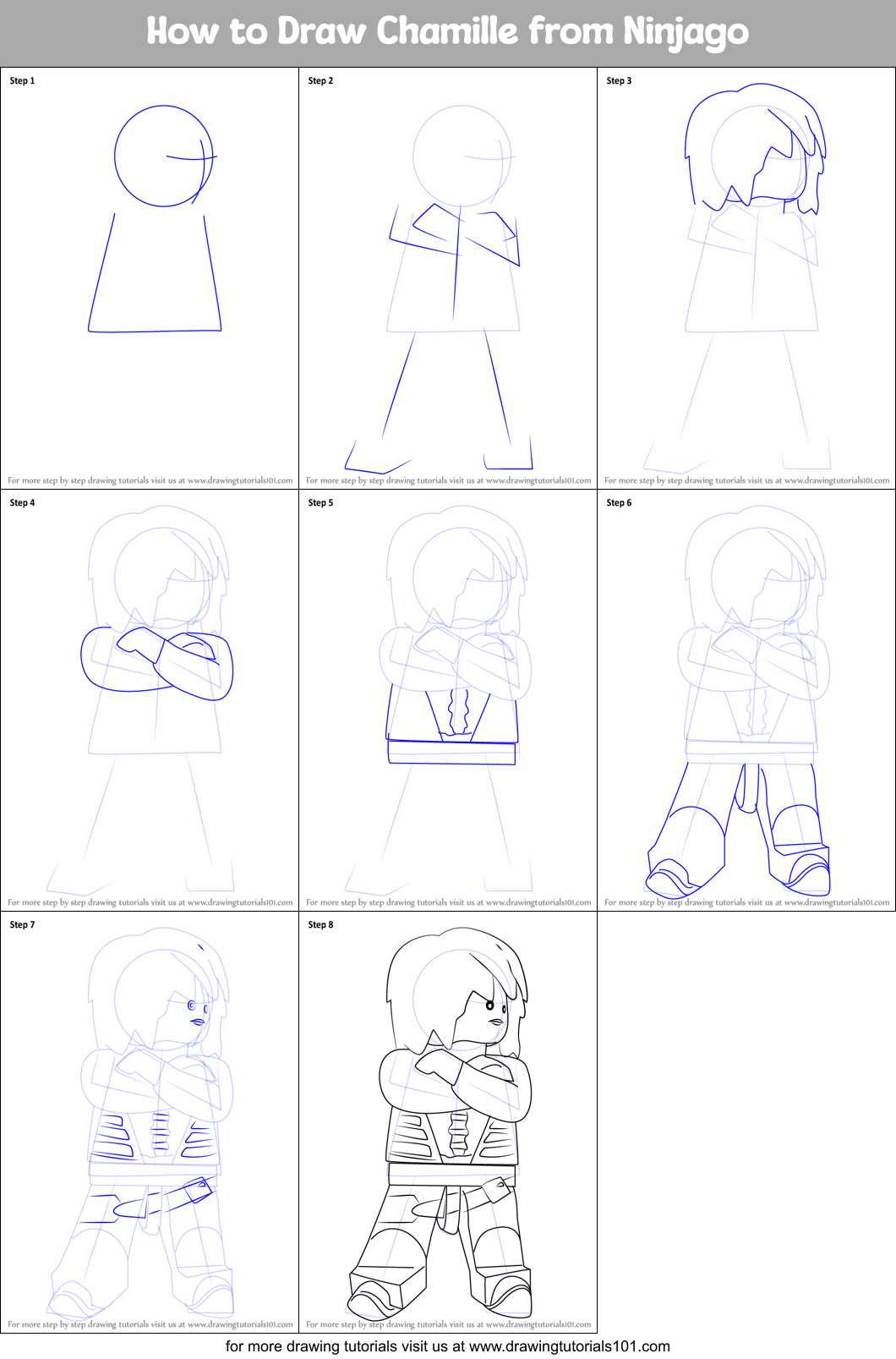 How to Draw Chamille from Ninjago Printable Step by Step
