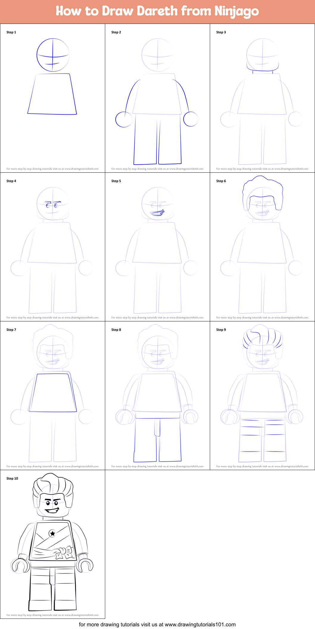 How to Draw Dareth from Ninjago Printable Step by Step