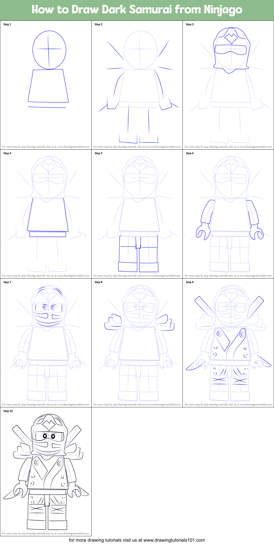 How to Draw Dark Samurai from Ninjago Printable Step by Step