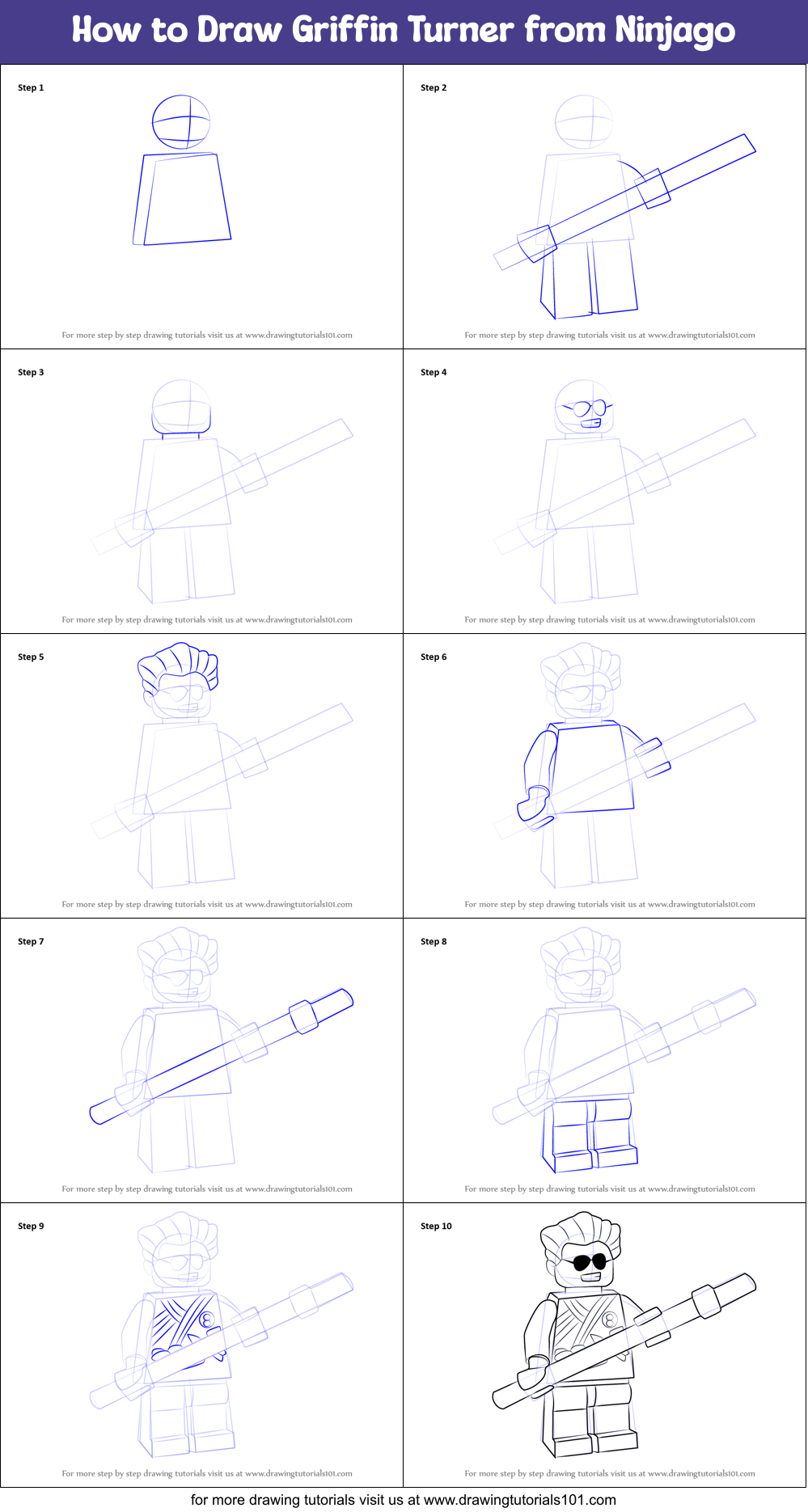 How to Draw Griffin Turner from Ninjago Printable Step by Step