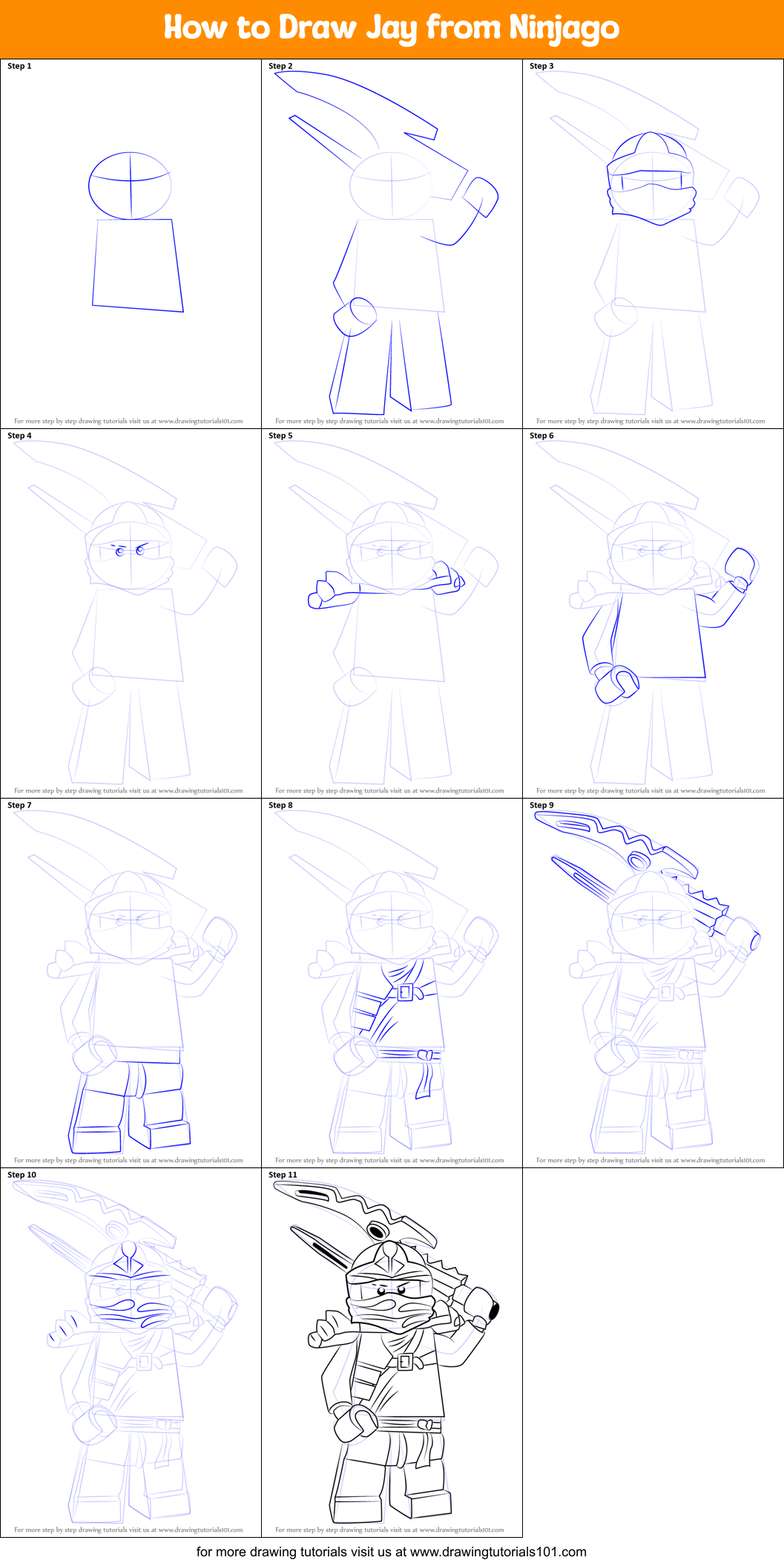How to Draw Jay from Ninjago Printable Step by Step