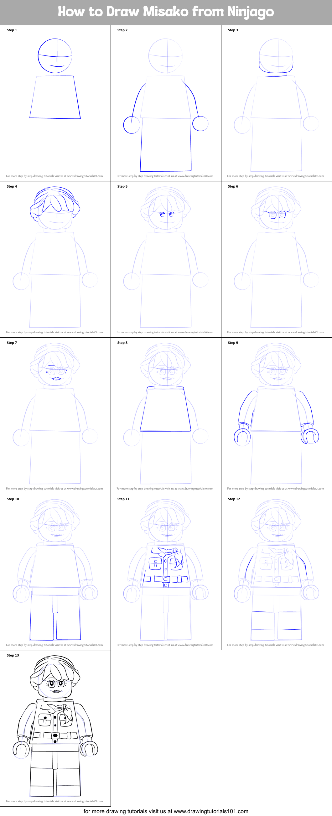 How to Draw Misako from Ninjago Printable Step by Step