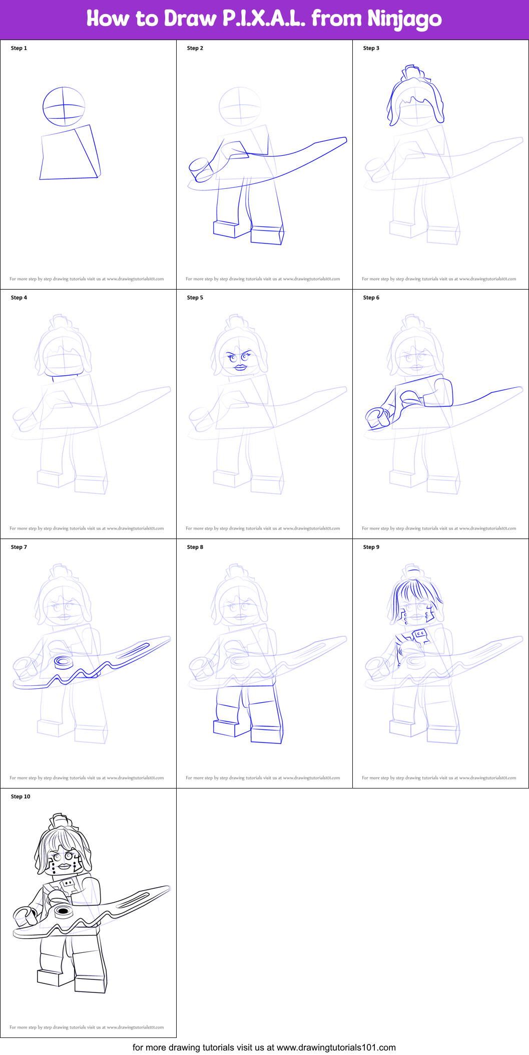 How to Draw P.I.X.A.L. from Ninjago Printable Step by Step