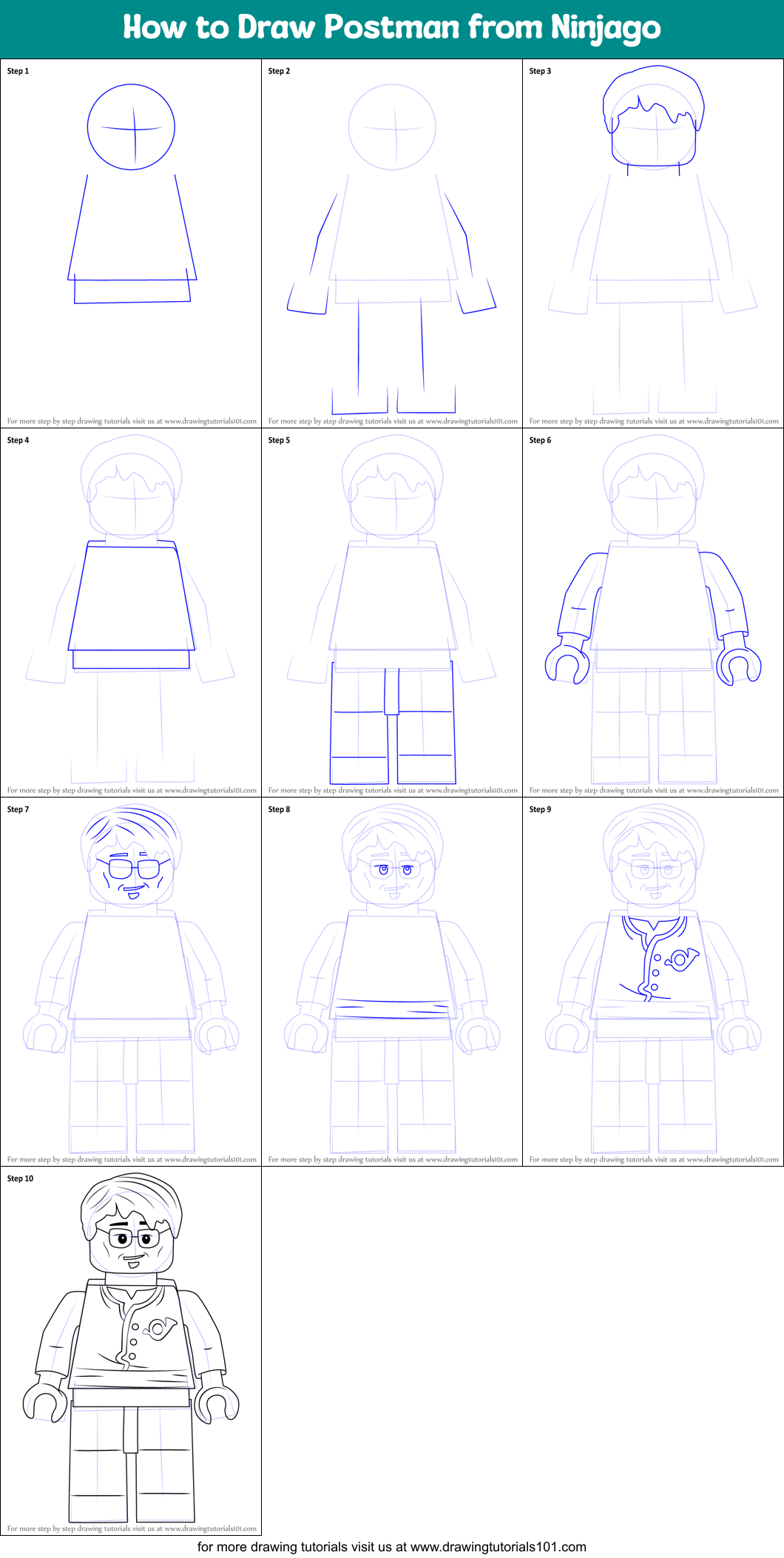 How to Draw Postman from Ninjago Printable Step by Step