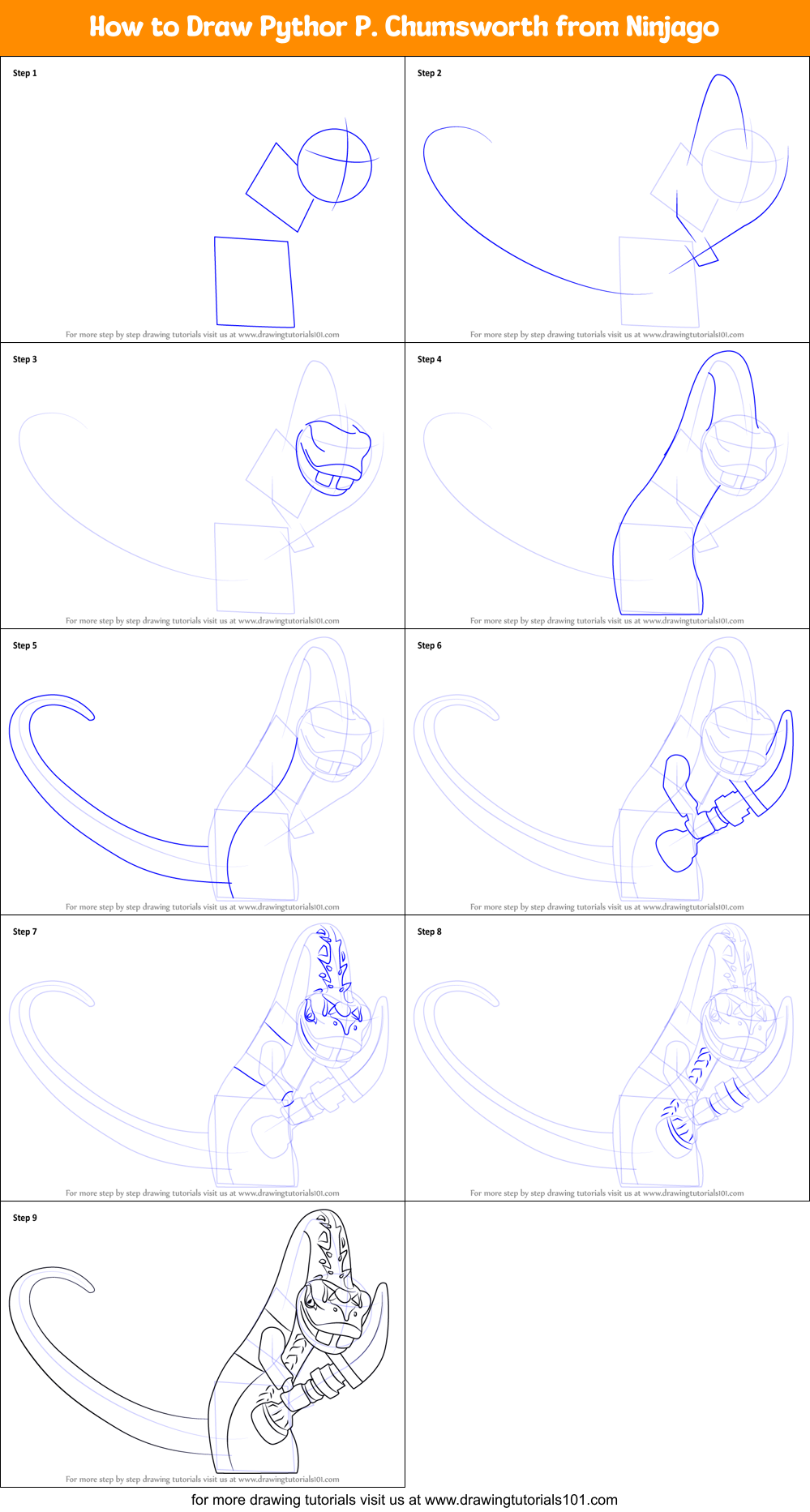How to Draw Pythor P. Chumsworth from Ninjago Printable Step by Step