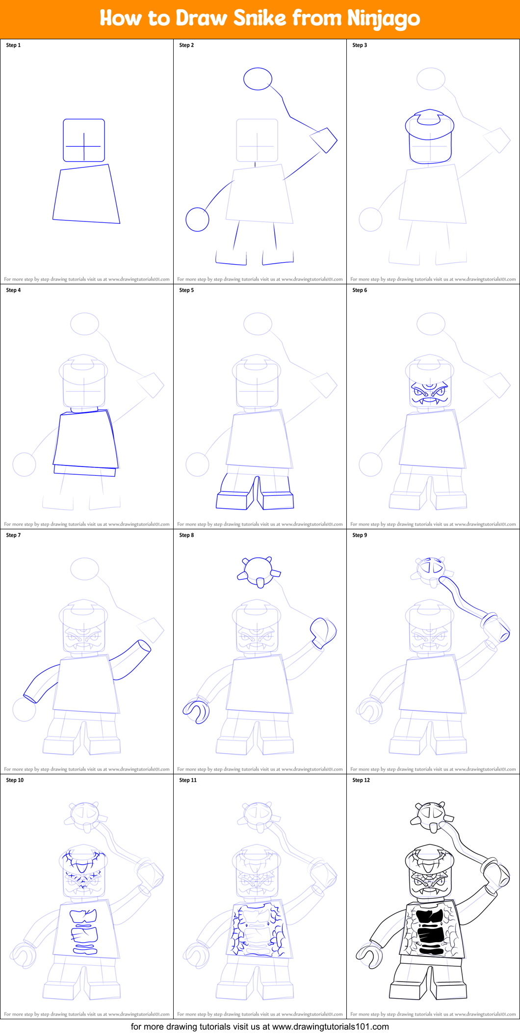 How to Draw Snike from Ninjago Printable Step by Step