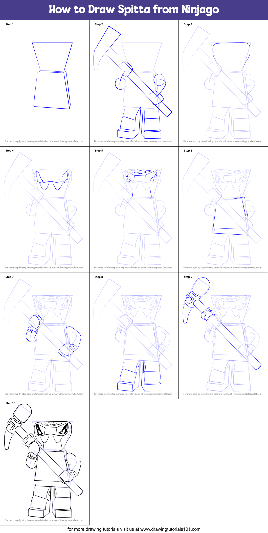 How to Draw Spitta from Ninjago Printable Step by Step
