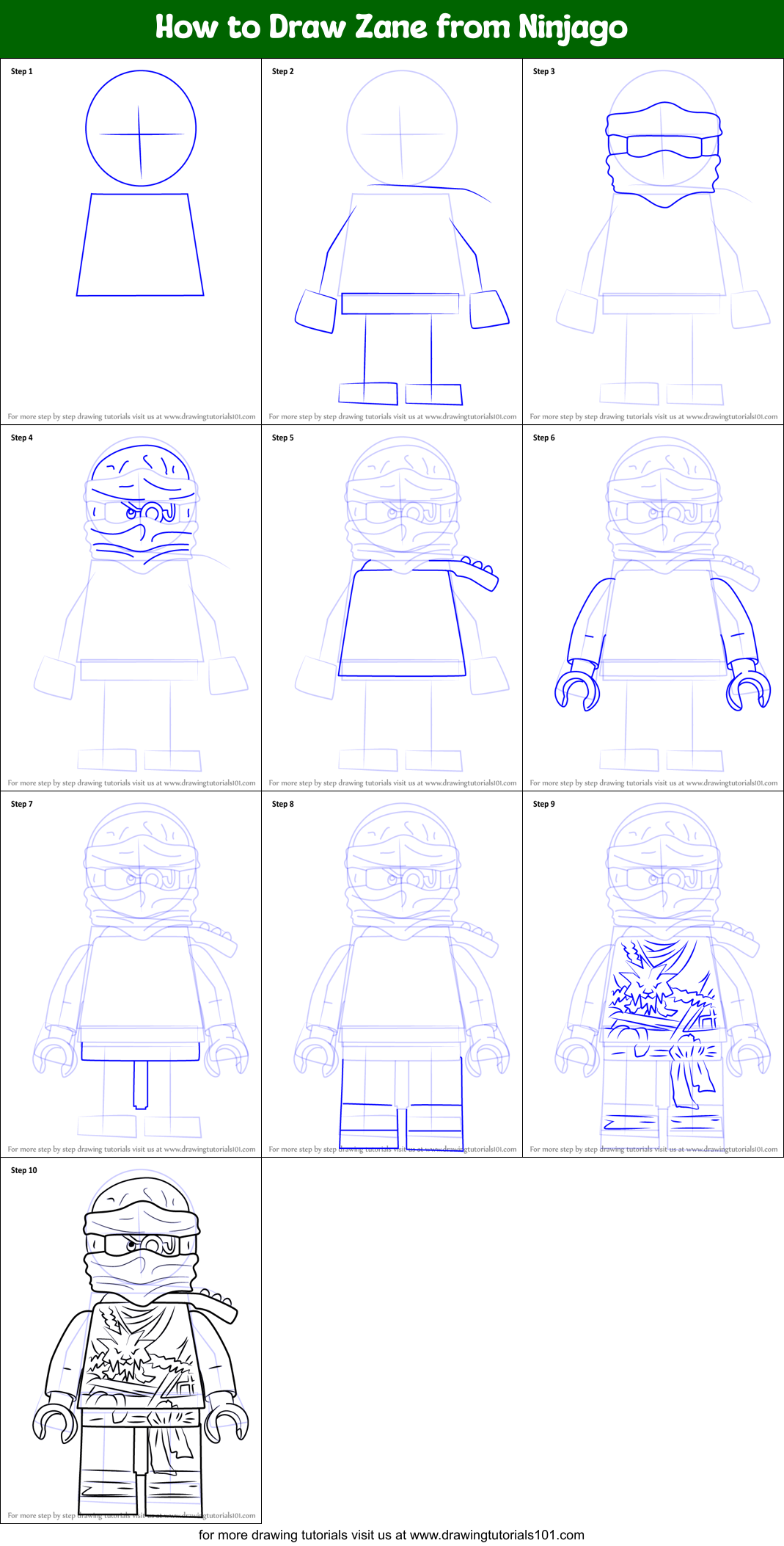 How to Draw Zane from Ninjago Printable Step by Step