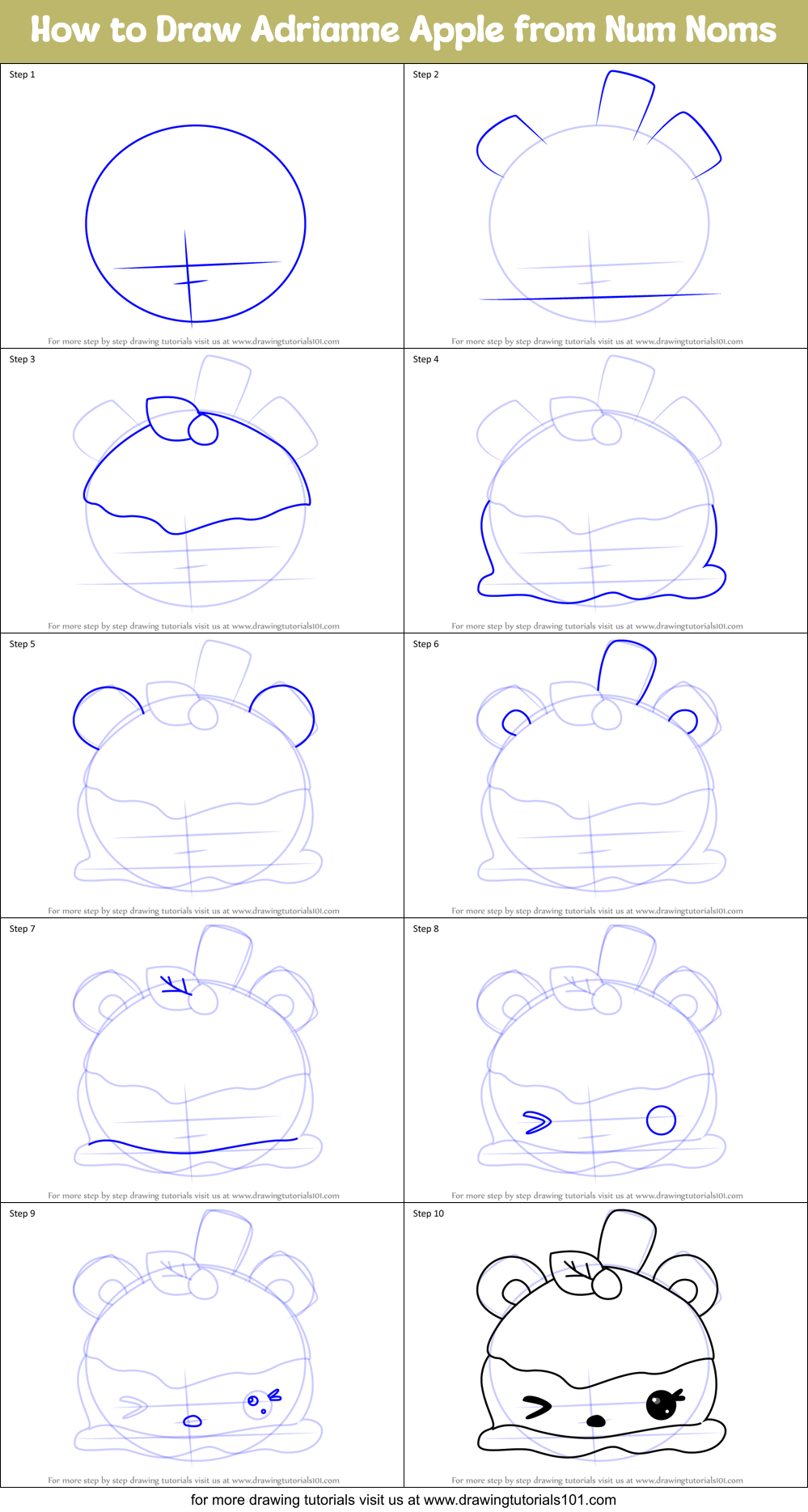 How to Draw Adrianne Apple from Num Noms Printable Step by Step
