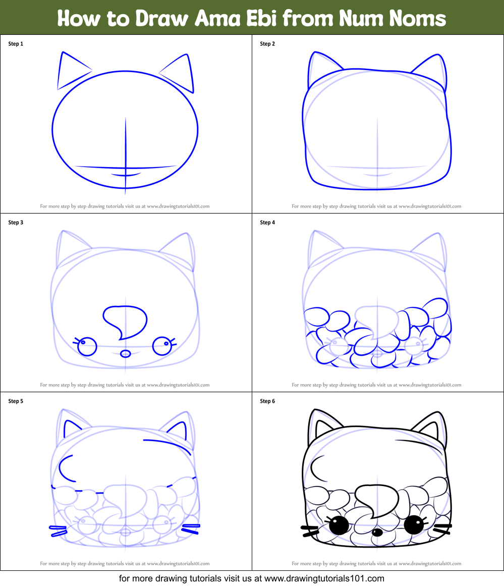 How to Draw Ama Ebi from Num Noms Printable Step by Step