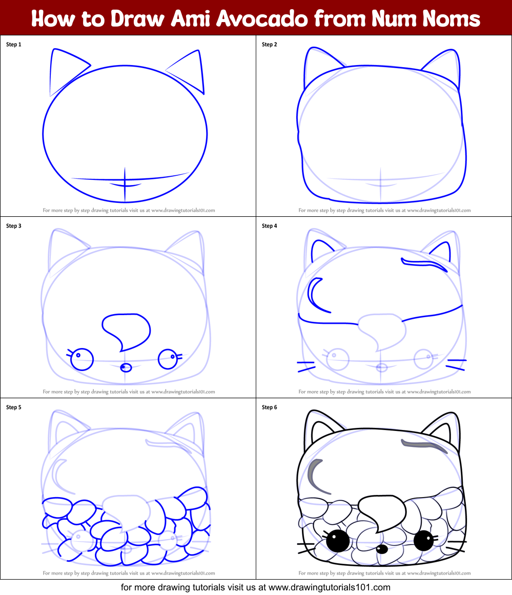 How to Draw Ami Avocado from Num Noms Printable Step by Step