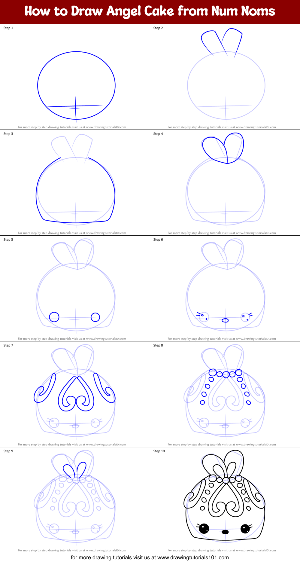 How to Draw Angel Cake from Num Noms Printable Step by Step