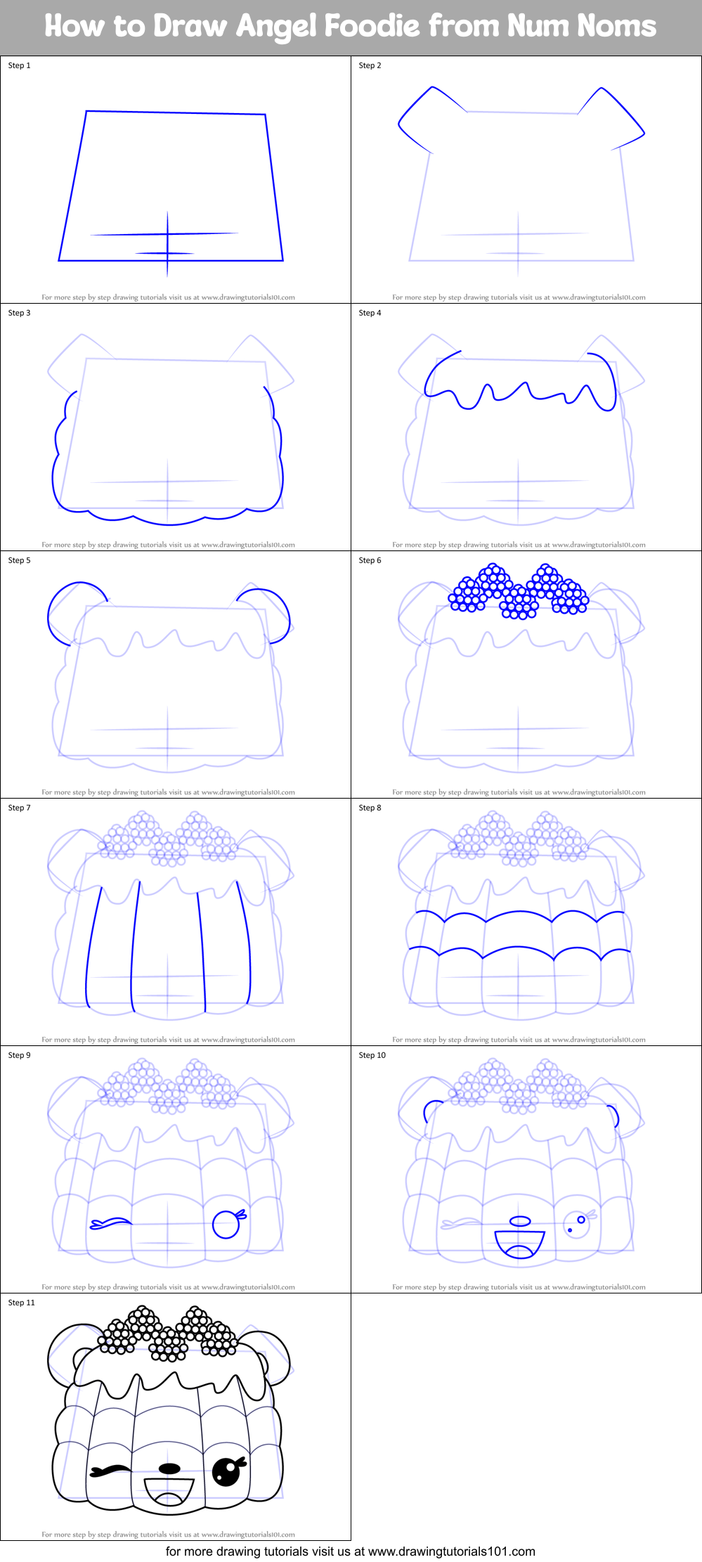 How to Draw Angel Foodie from Num Noms Printable Step by Step