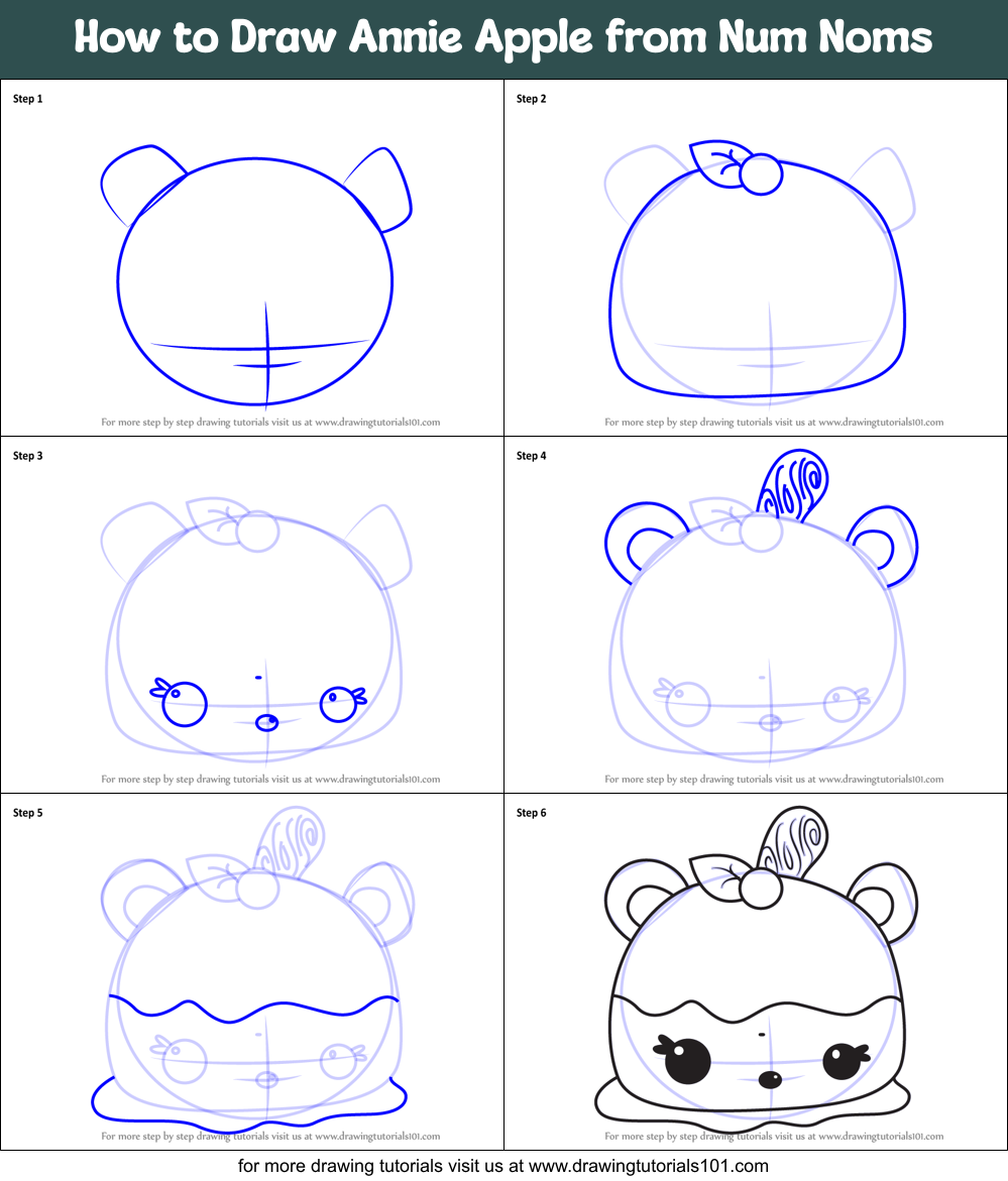 How to Draw Annie Apple from Num Noms Printable Step by Step