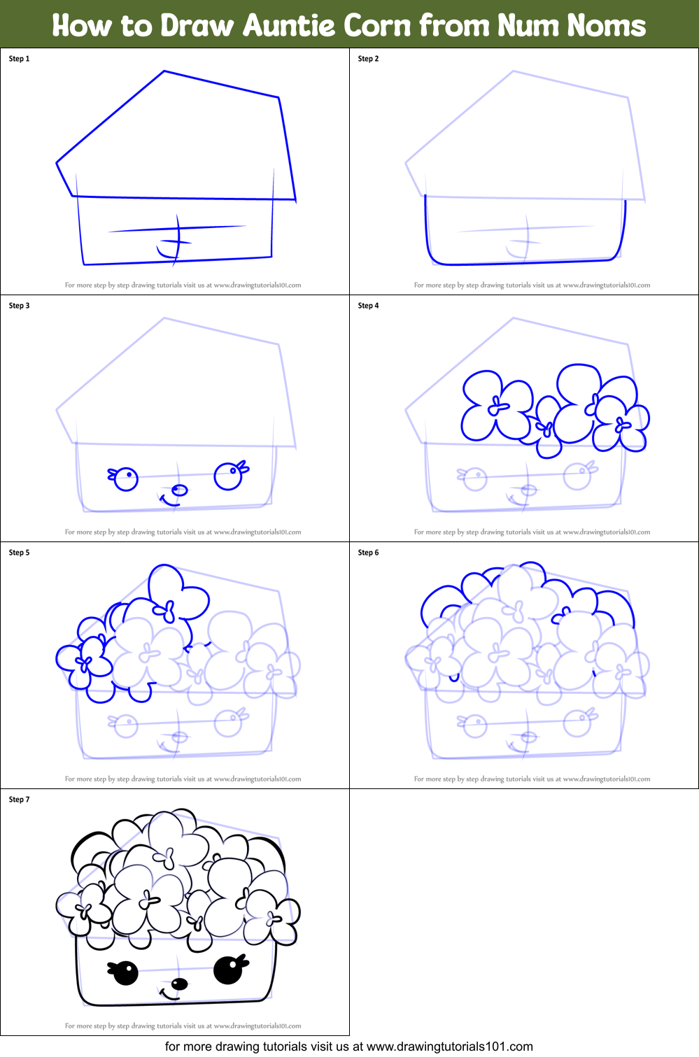 How to Draw Auntie Corn from Num Noms Printable Step by Step