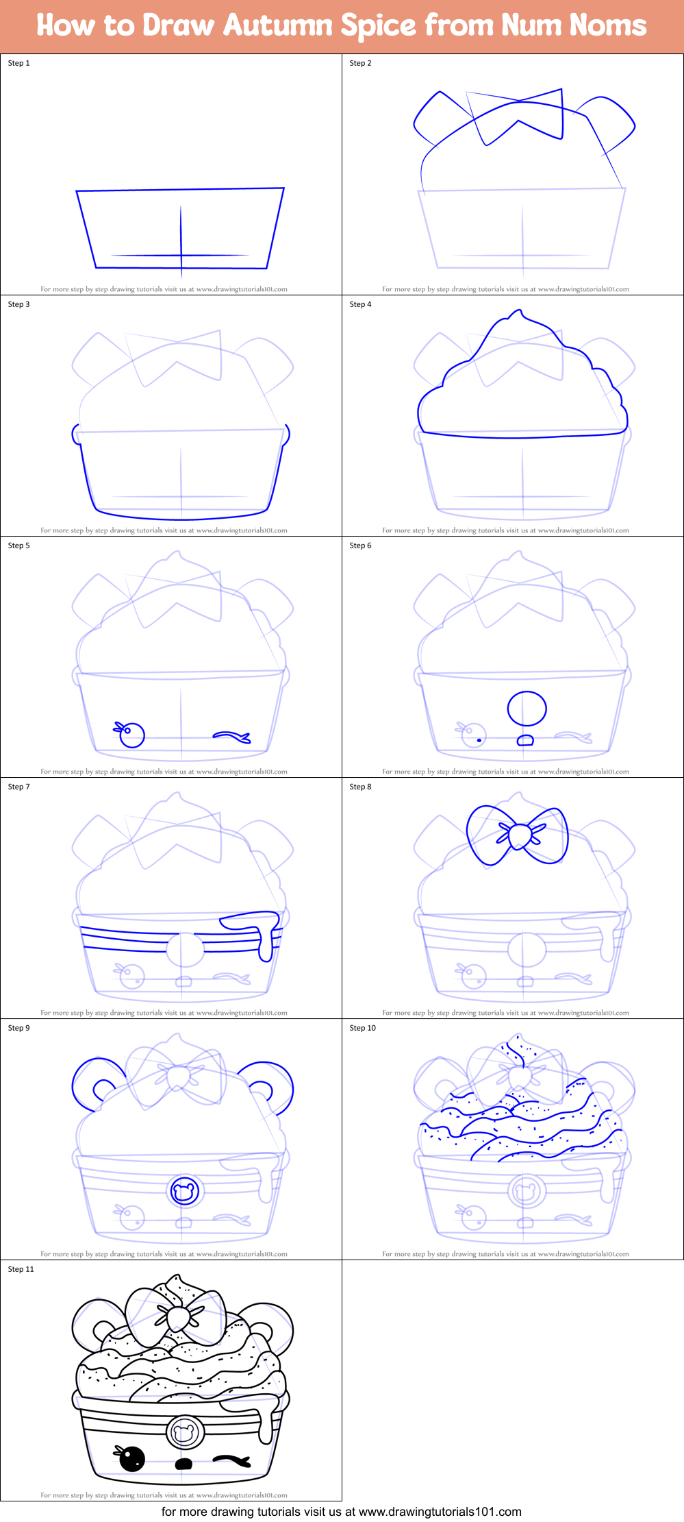How to Draw Autumn Spice from Num Noms Printable Step by Step