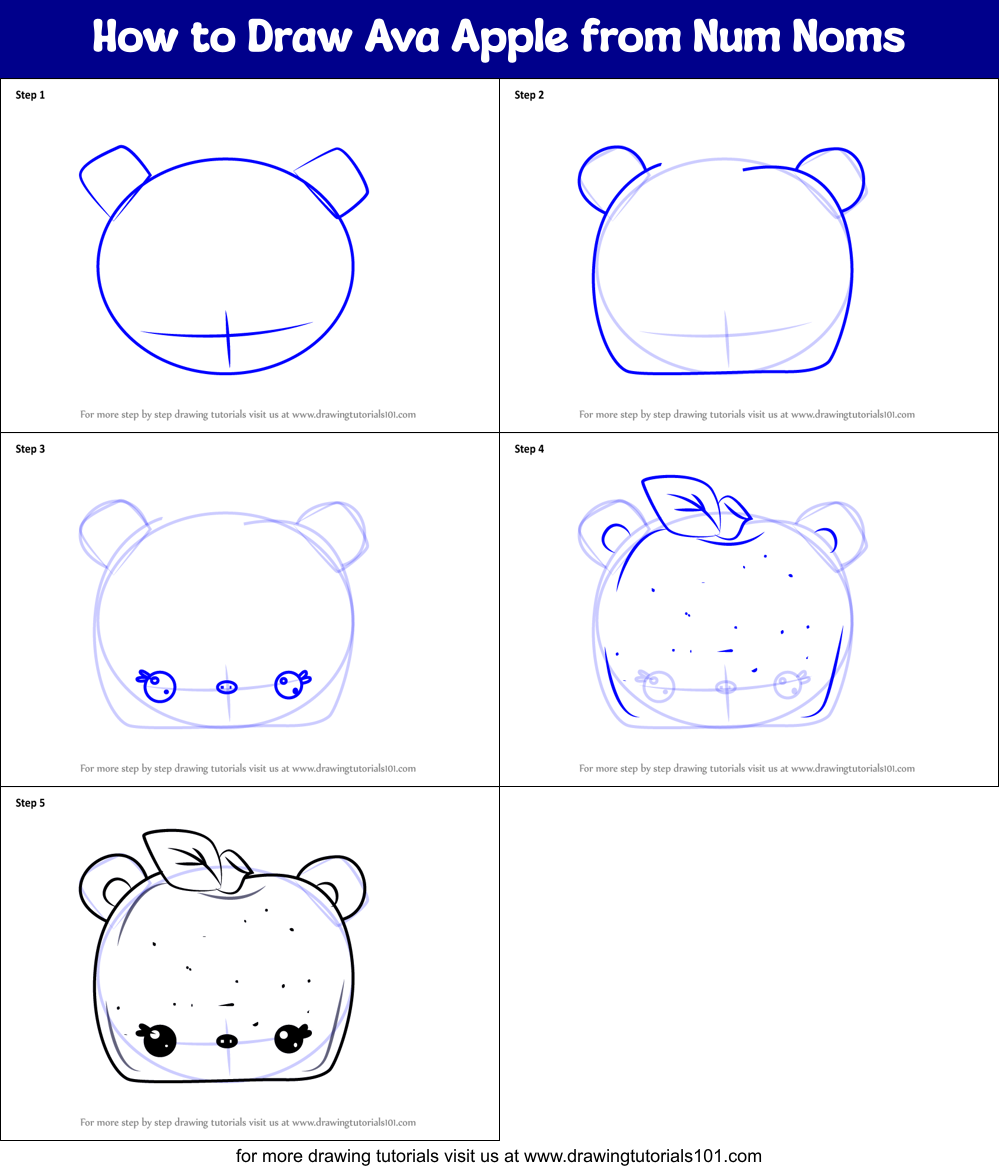 How to Draw Ava Apple from Num Noms Printable Step by Step