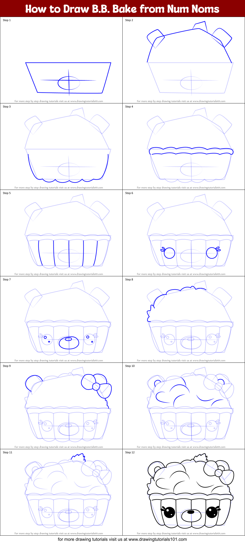 How to Draw B.B. Bake from Num Noms Printable Step by Step