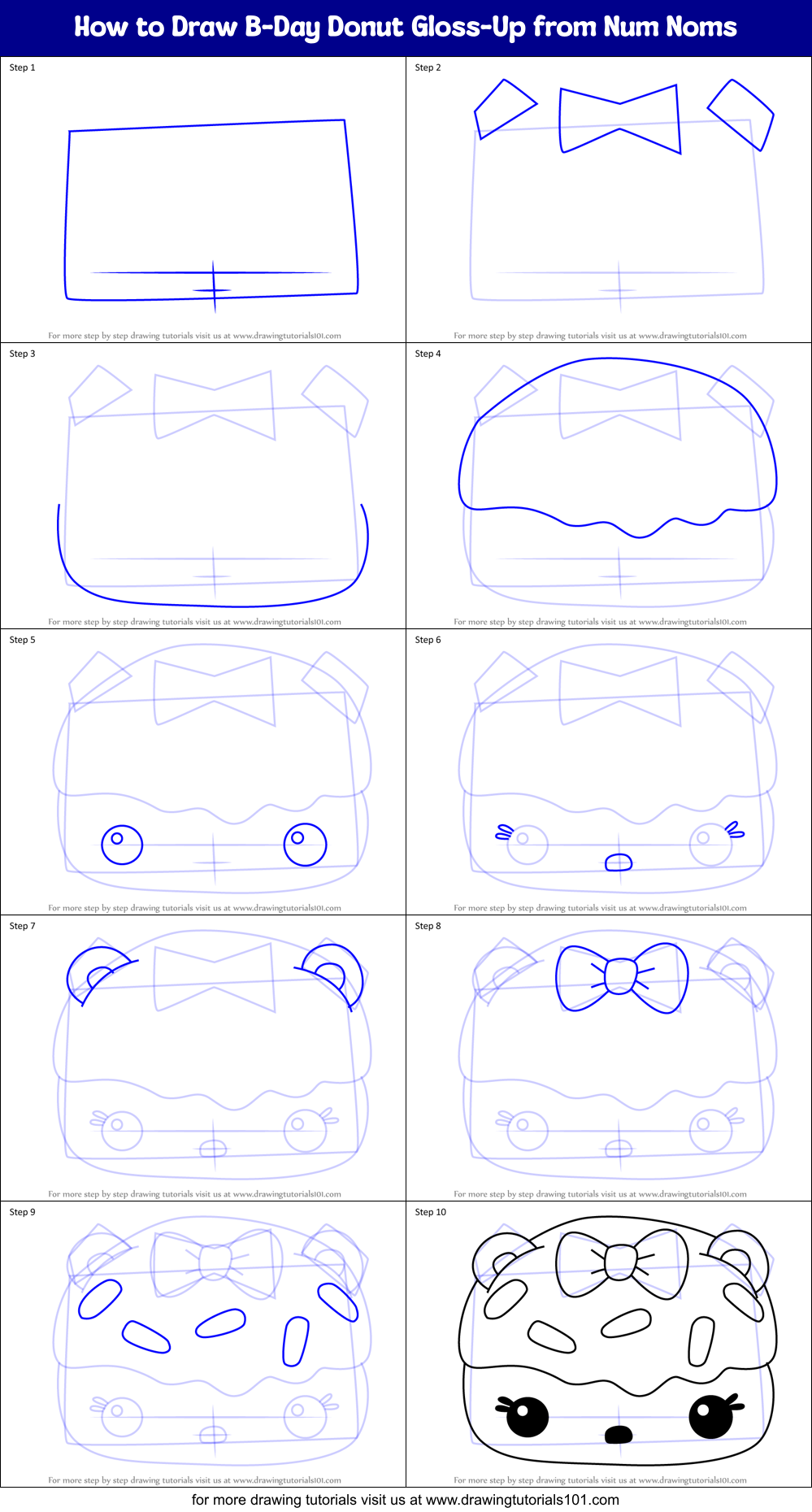 How to Draw B-Day Donut Gloss-Up from Num Noms Printable Step by Step