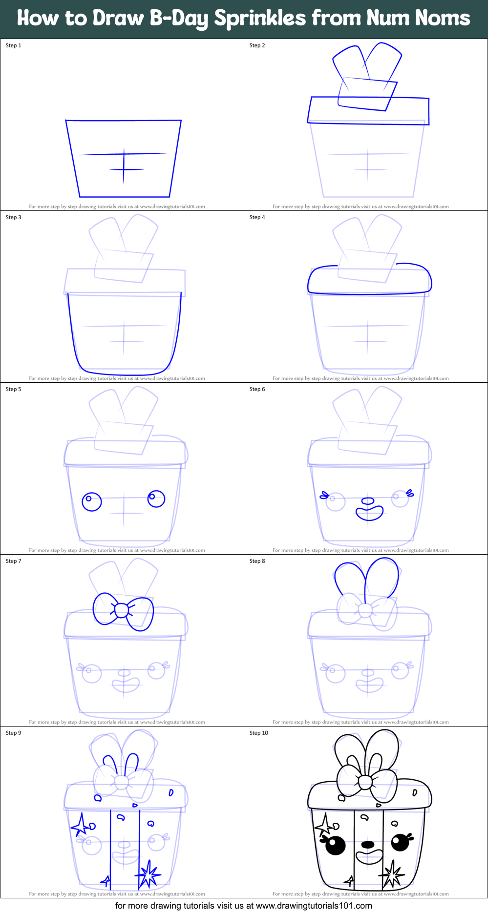 How to Draw B-Day Sprinkles from Num Noms Printable Step by Step