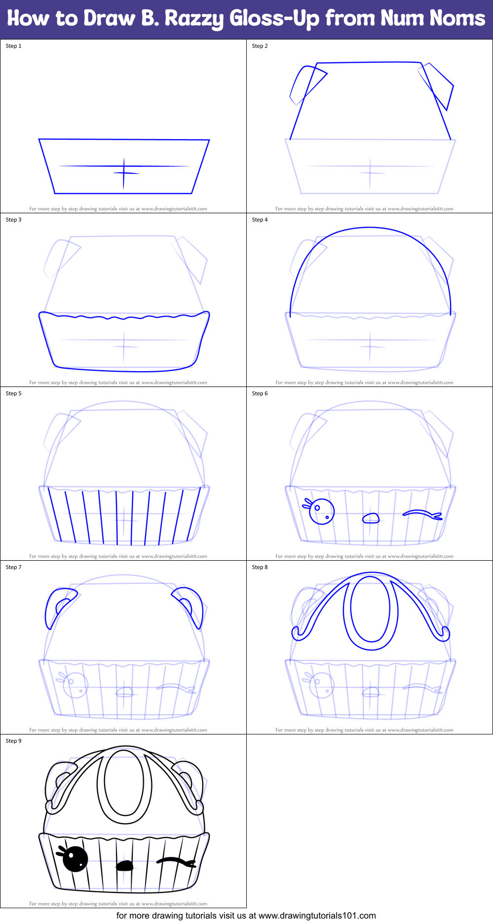 How to Draw B. Razzy Gloss-Up from Num Noms Printable Step by Step