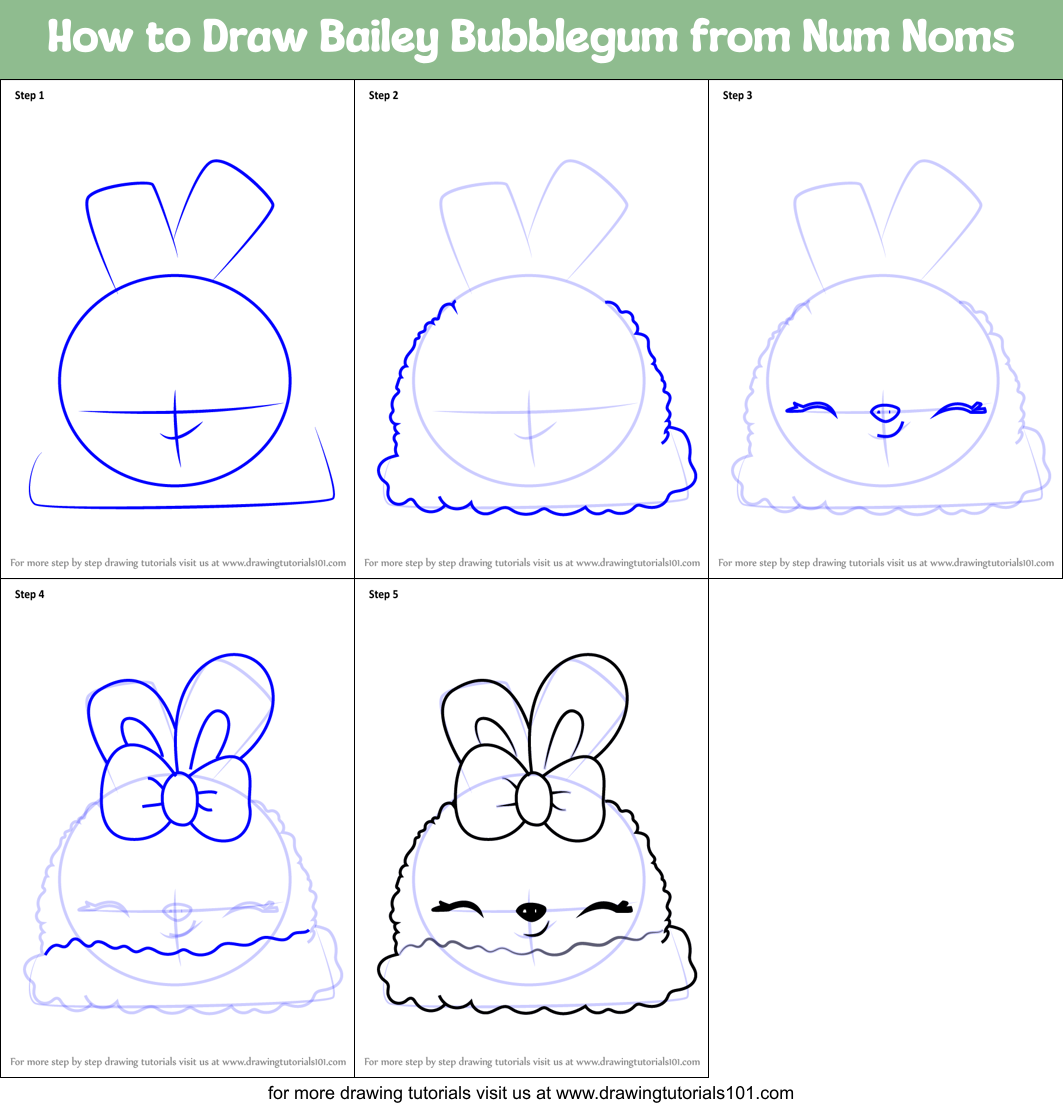 How to Draw Bailey Bubblegum from Num Noms Printable Step by Step