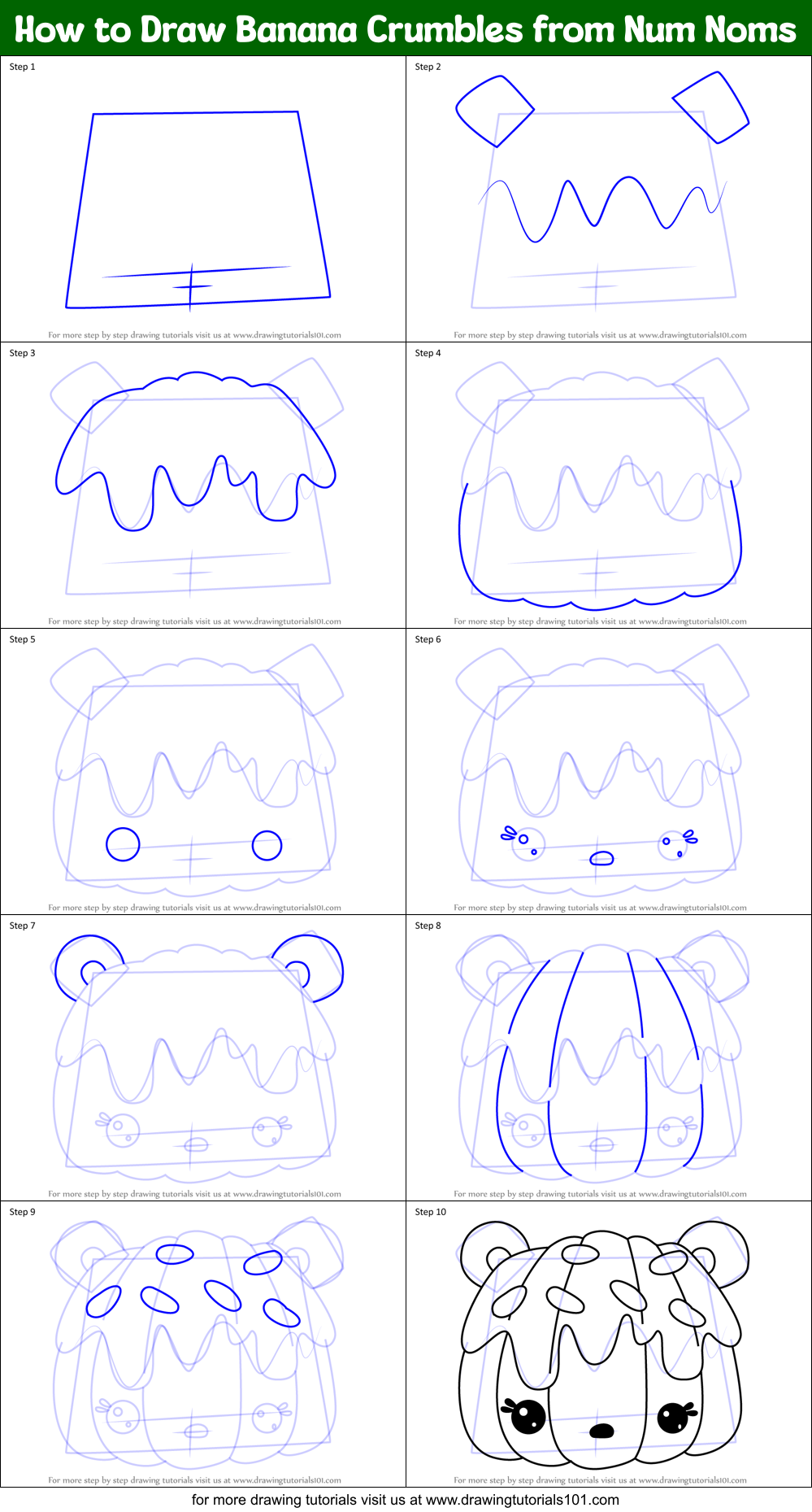 How to Draw Banana Crumbles from Num Noms Printable Step by Step