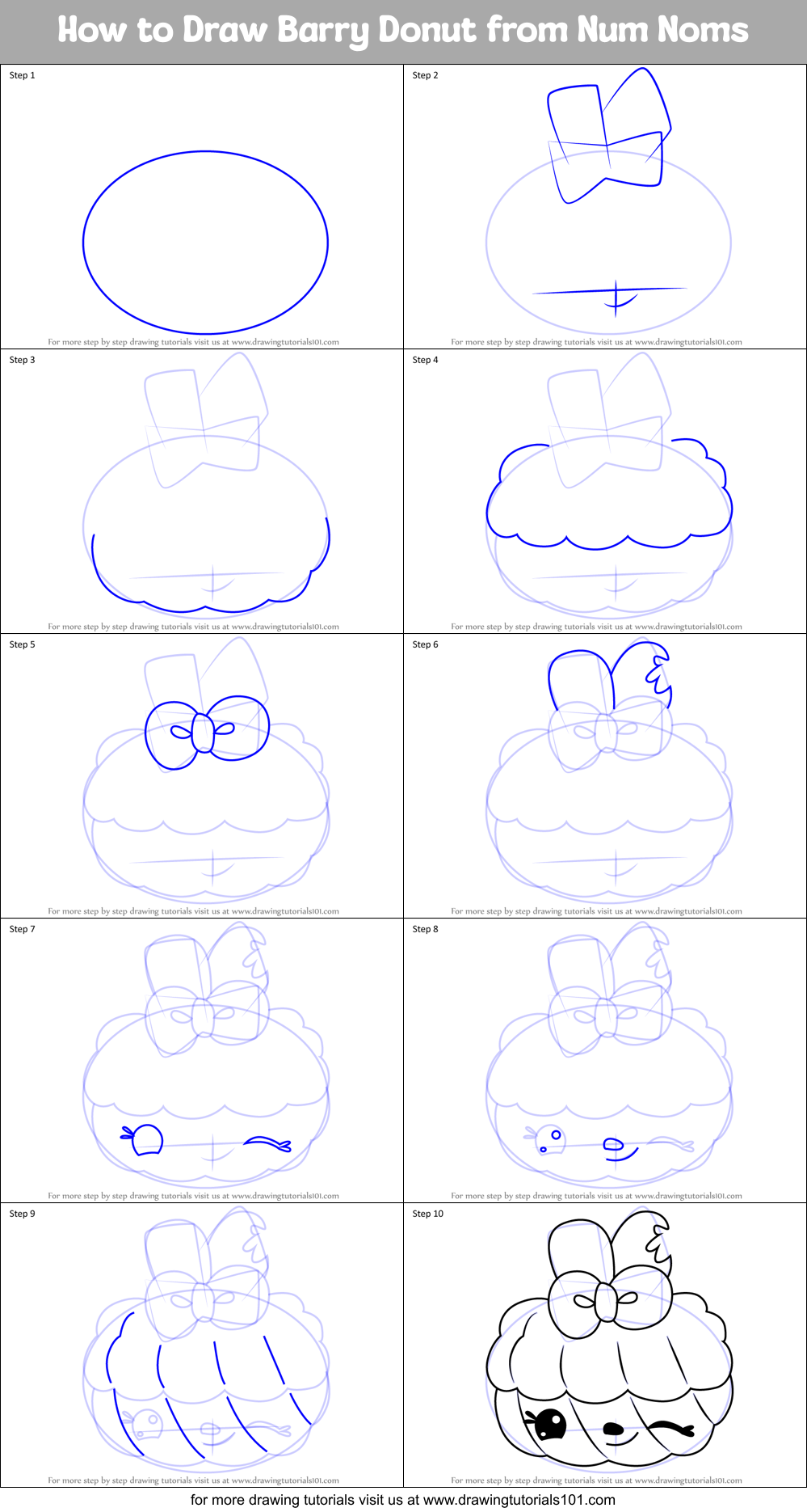 How to Draw Barry Donut from Num Noms Printable Step by Step