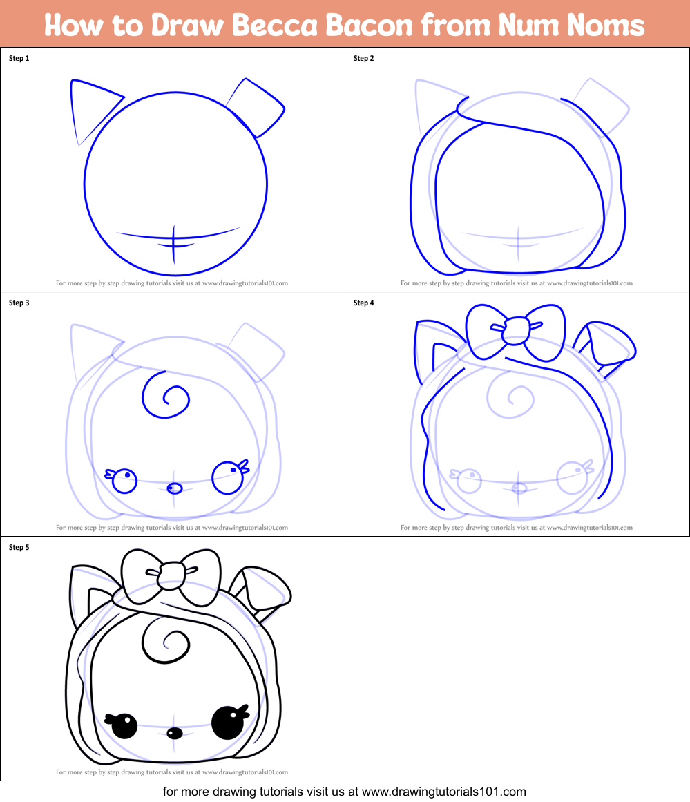 How to Draw Becca Bacon from Num Noms Printable Step by Step