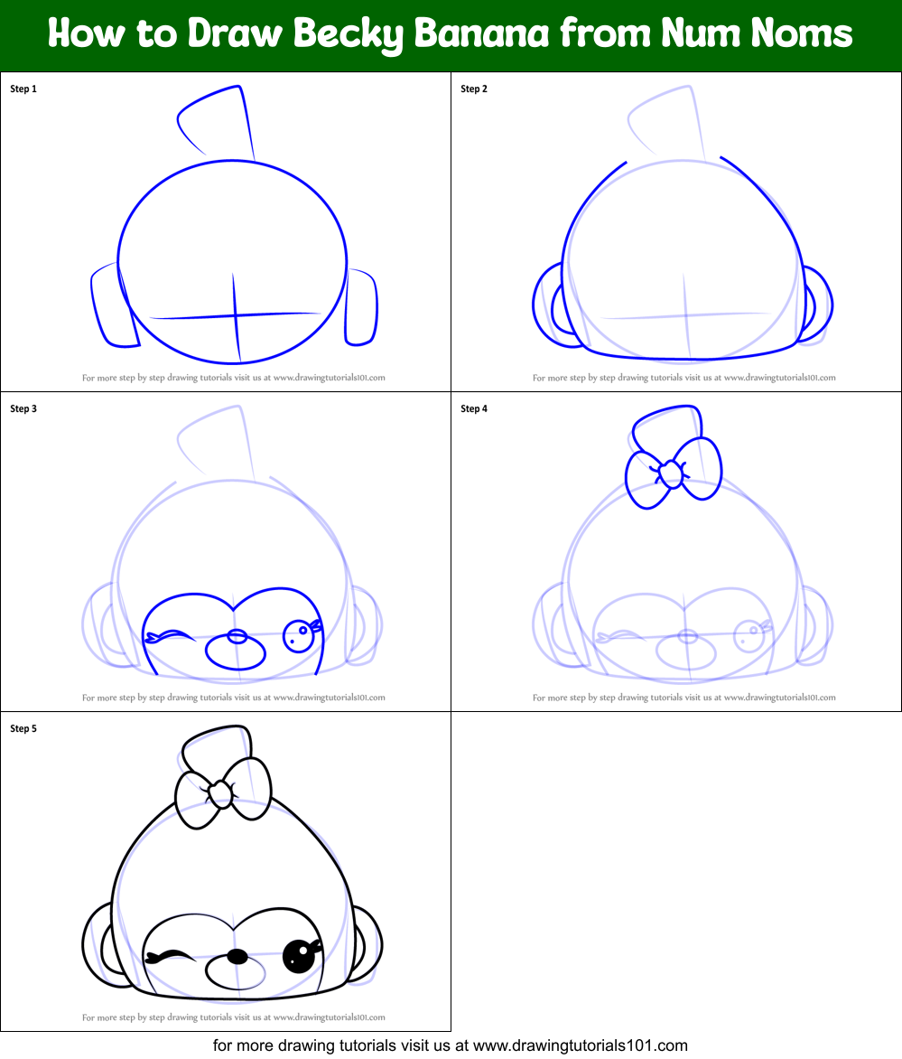 How to Draw Becky Banana from Num Noms Printable Step by Step