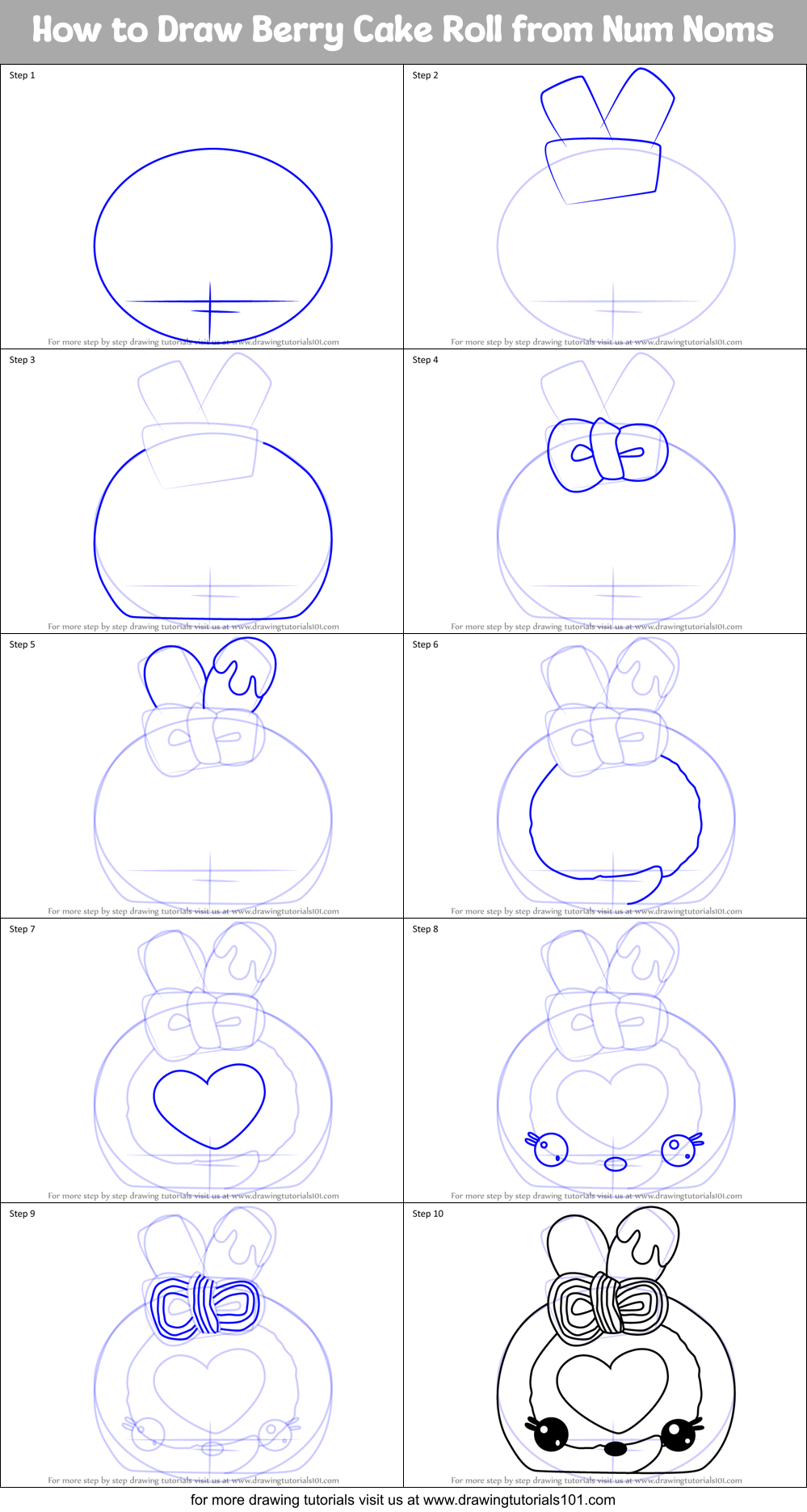 How to Draw Berry Cake Roll from Num Noms Printable Step by Step