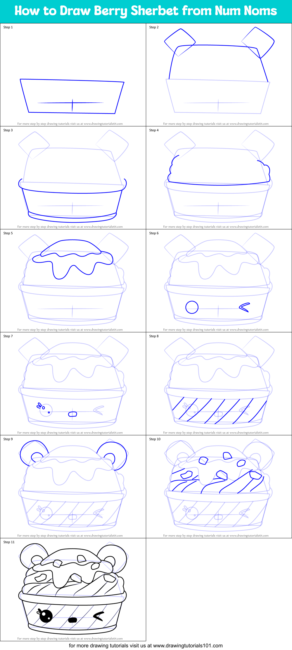 How to Draw Berry Sherbet from Num Noms Printable Step by Step