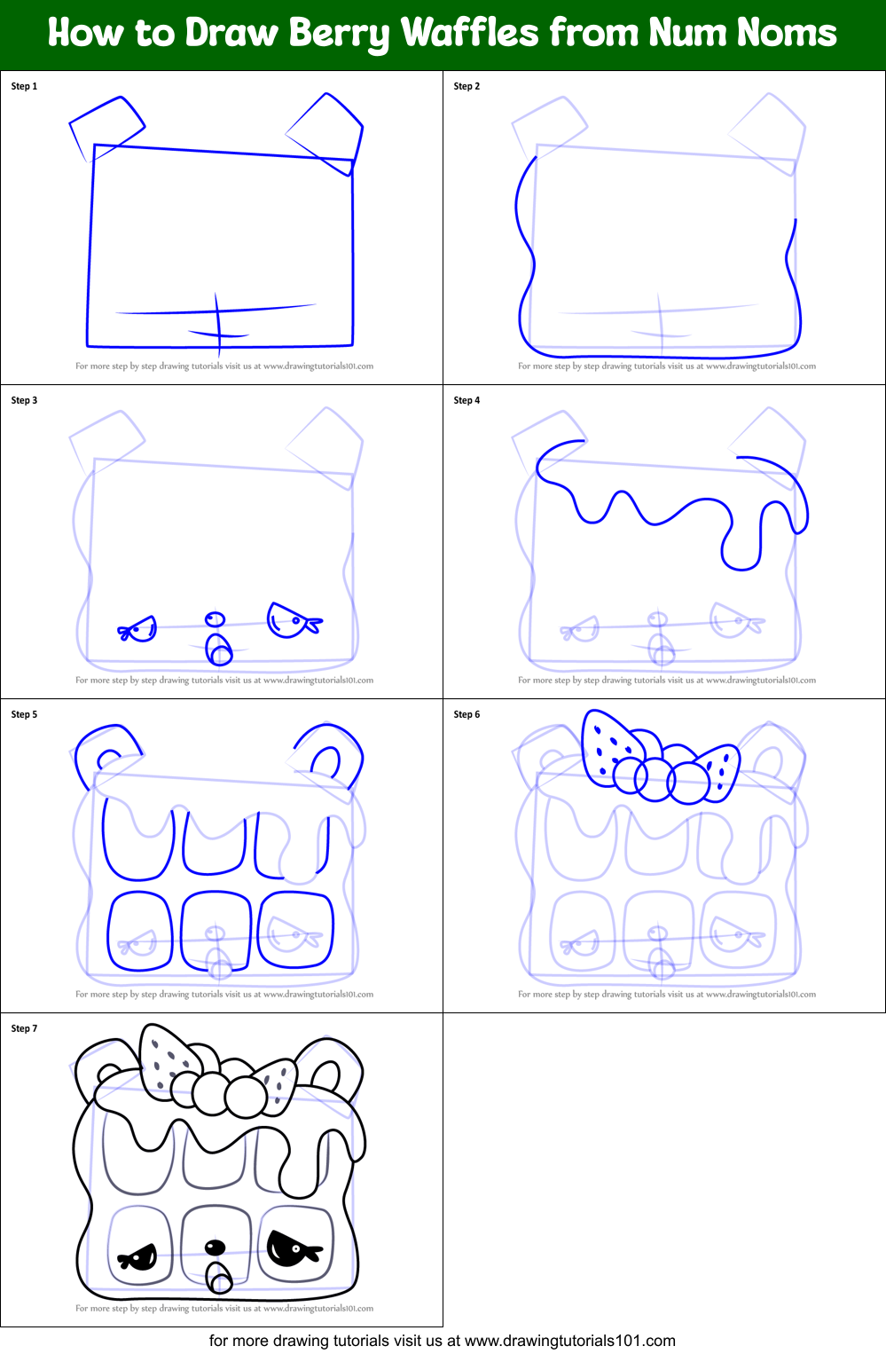 How to Draw Berry Waffles from Num Noms Printable Step by Step