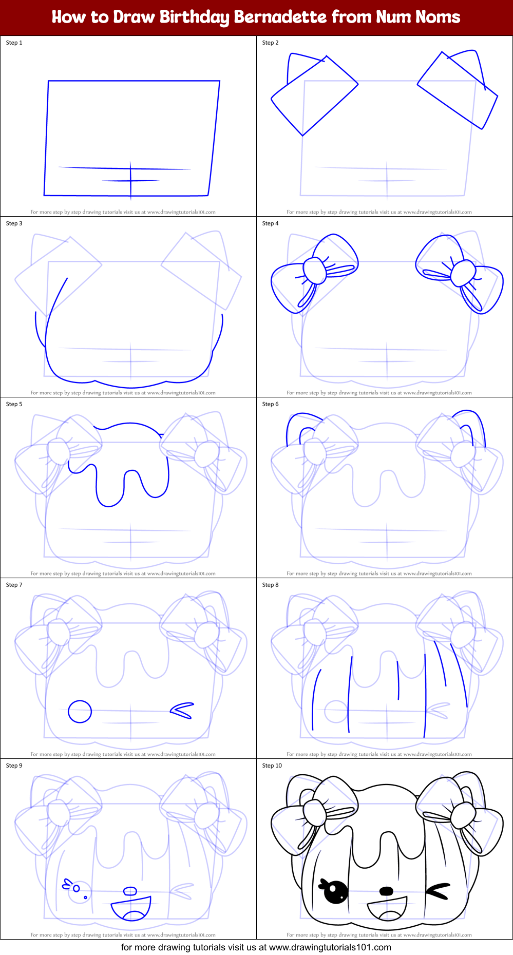 How to Draw Birthday Bernadette from Num Noms Printable Step by Step