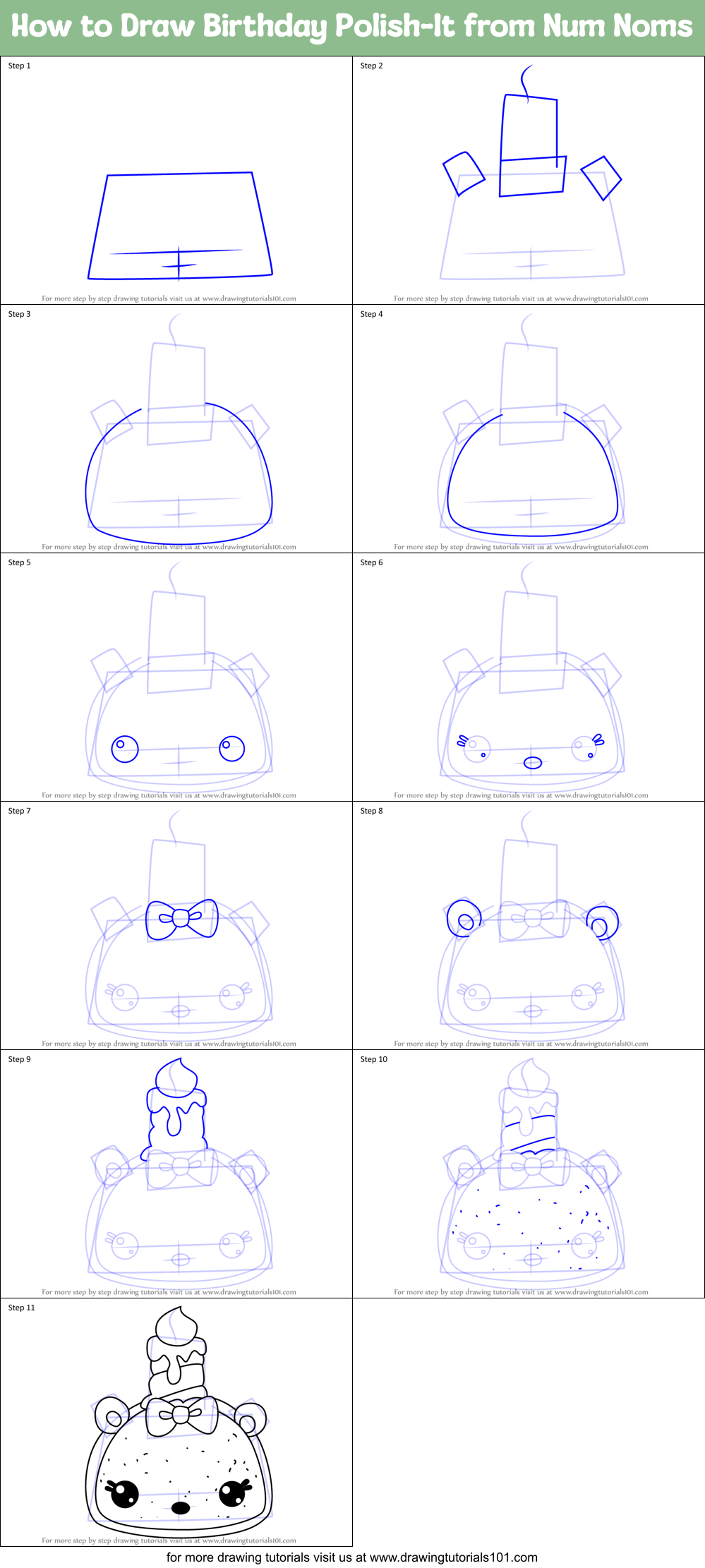 How to Draw Birthday Polish-It from Num Noms Printable Step by Step