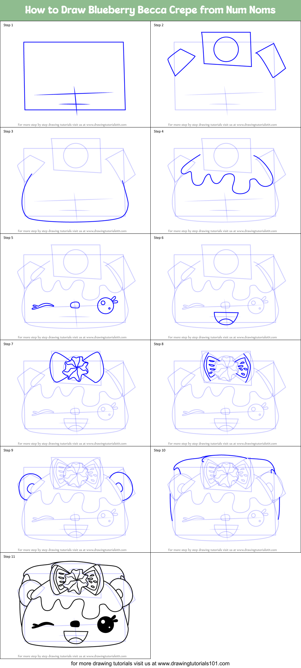 How to Draw Blueberry Becca Crepe from Num Noms Printable Step by Step