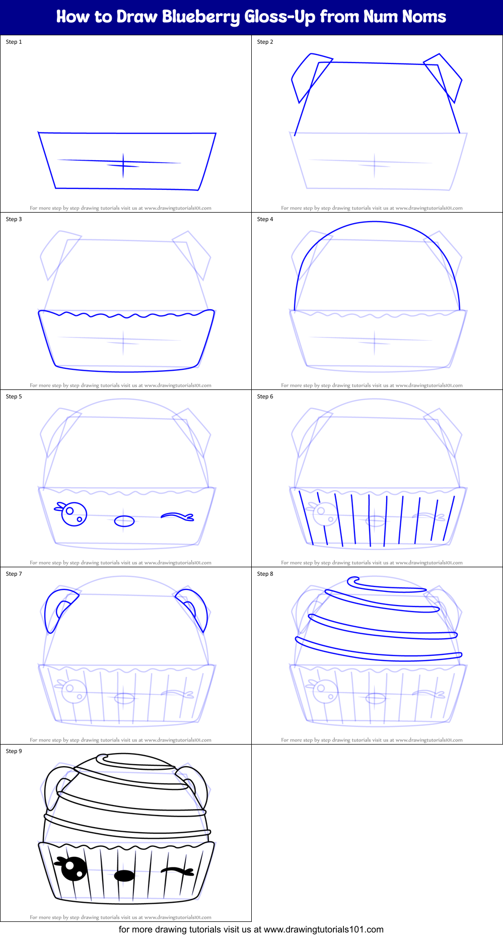 How to Draw Blueberry Gloss-Up from Num Noms Printable Step by Step